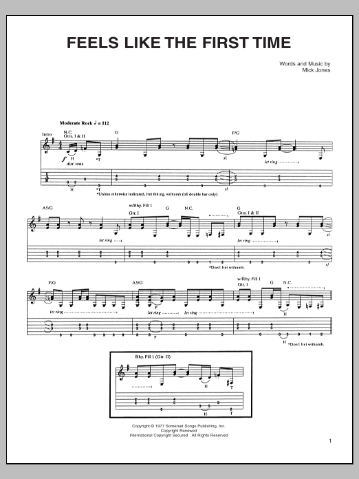 Download Foreigner Feels Like The First Time Sheet Music and learn how to play Keyboard Transcription PDF digital score in minutes
