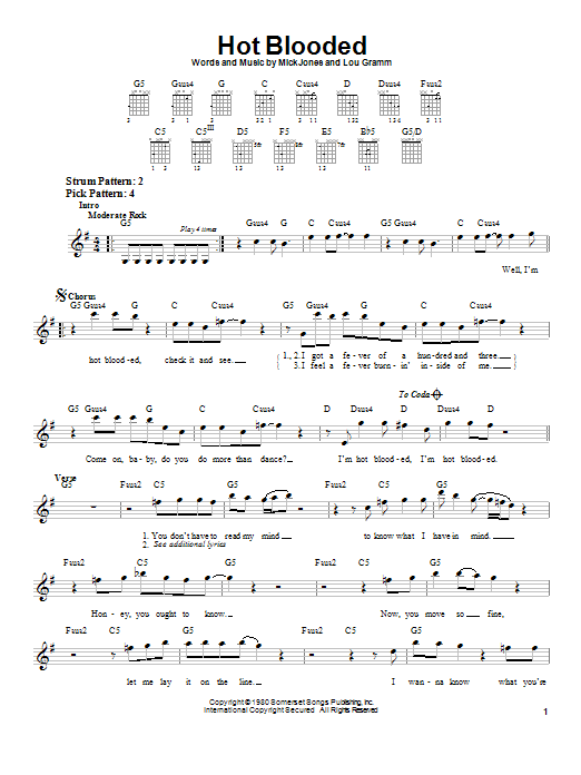 Download Foreigner Hot Blooded Sheet Music and learn how to play Piano, Vocal & Guitar (Right-Hand Melody) PDF digital score in minutes