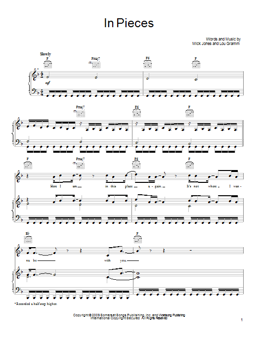 Download Foreigner In Pieces Sheet Music and learn how to play Piano, Vocal & Guitar (Right-Hand Melody) PDF digital score in minutes