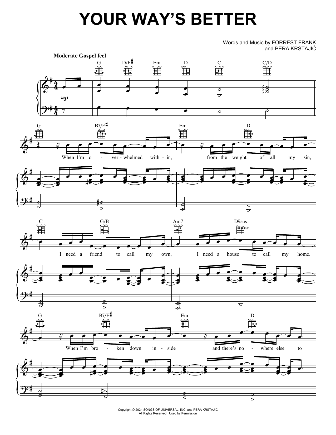 Download Forrest Frank Your Way's Better Sheet Music and learn how to play Piano, Vocal & Guitar Chords (Right-Hand Melody) PDF digital score in minutes