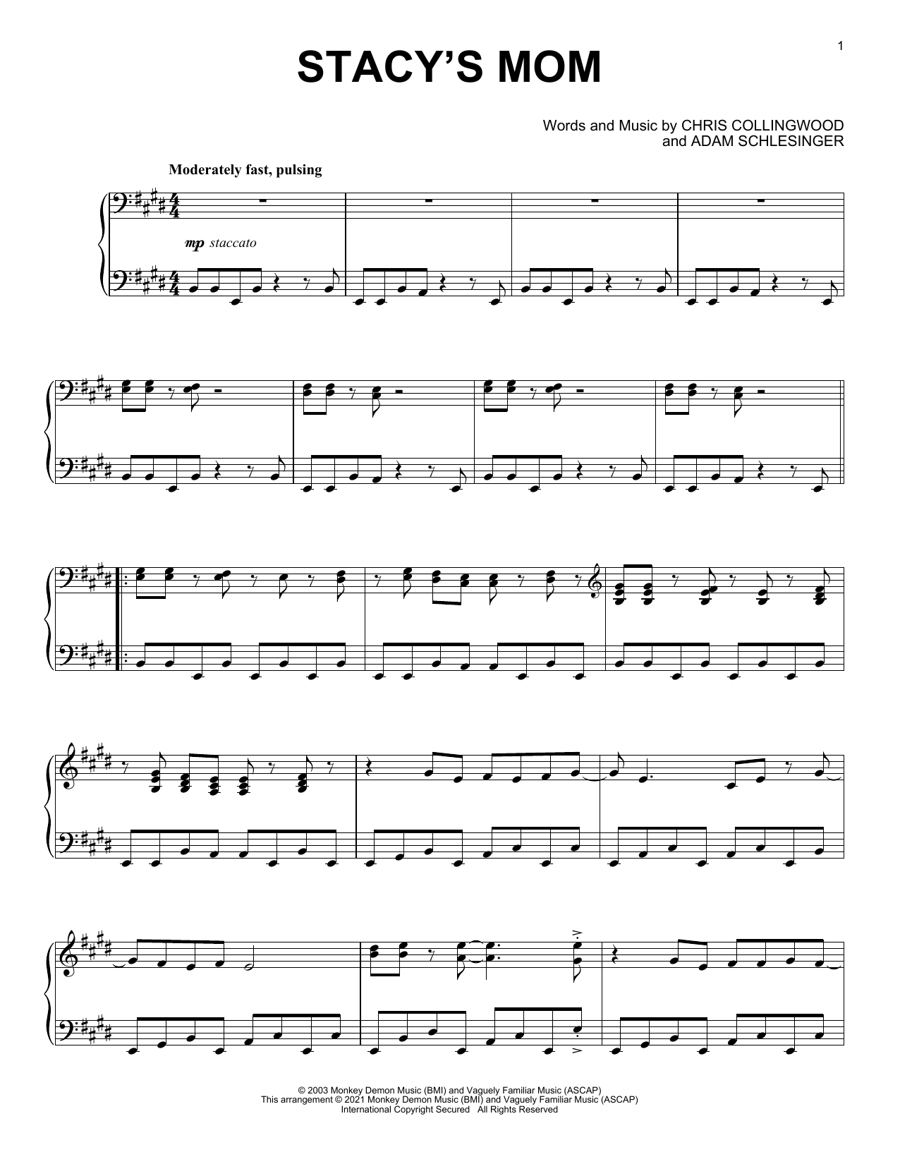 Download Fountains Of Wayne Stacy's Mom [Classical version] Sheet Music and learn how to play Piano Solo PDF digital score in minutes