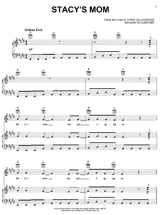 Download Fountains Of Wayne Stacy's Mom Sheet Music and learn how to play Easy Guitar Tab PDF digital score in minutes