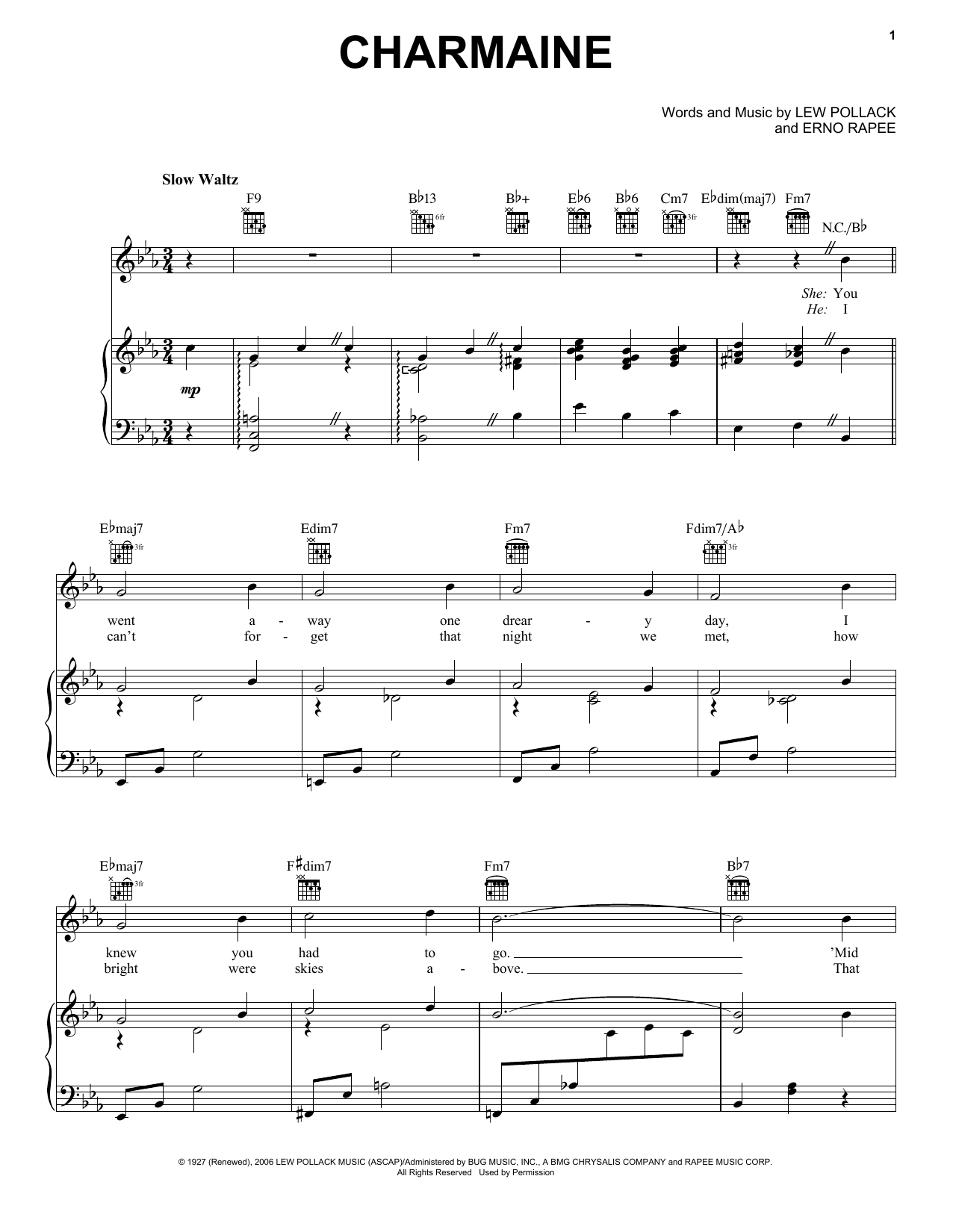 Download The Four Freshmen Charmaine Sheet Music and learn how to play Melody Line, Lyrics & Chords PDF digital score in minutes