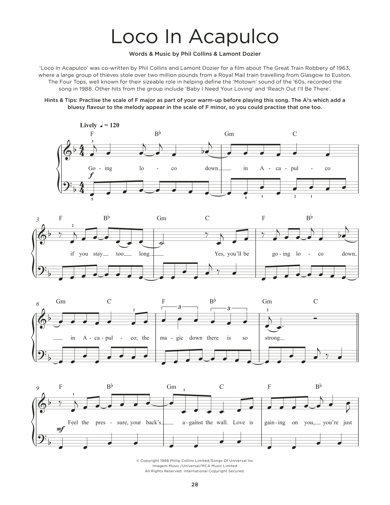 Download Four Tops Loco In Acapulco Sheet Music and learn how to play Really Easy Piano PDF digital score in minutes