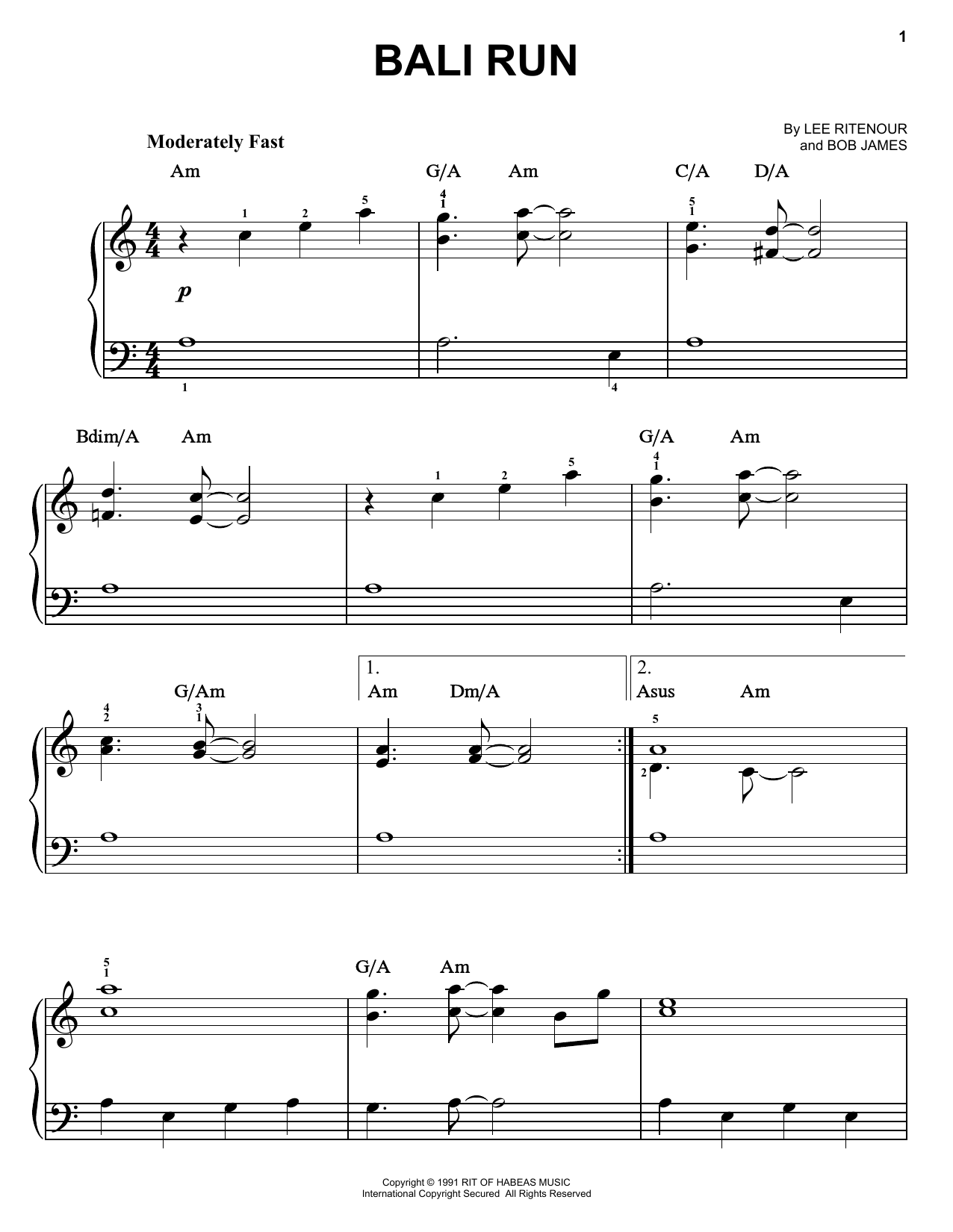 Download Fourplay Bali Run Sheet Music and learn how to play Easy Piano PDF digital score in minutes