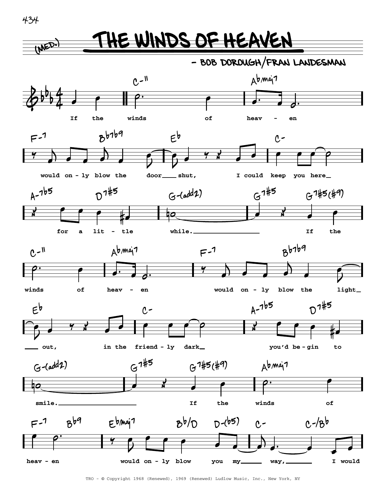 Download Fran Landesman and Bob Dorough The Winds Of Heaven (High Voice) Sheet Music and learn how to play Real Book – Melody, Lyrics & Chords PDF digital score in minutes