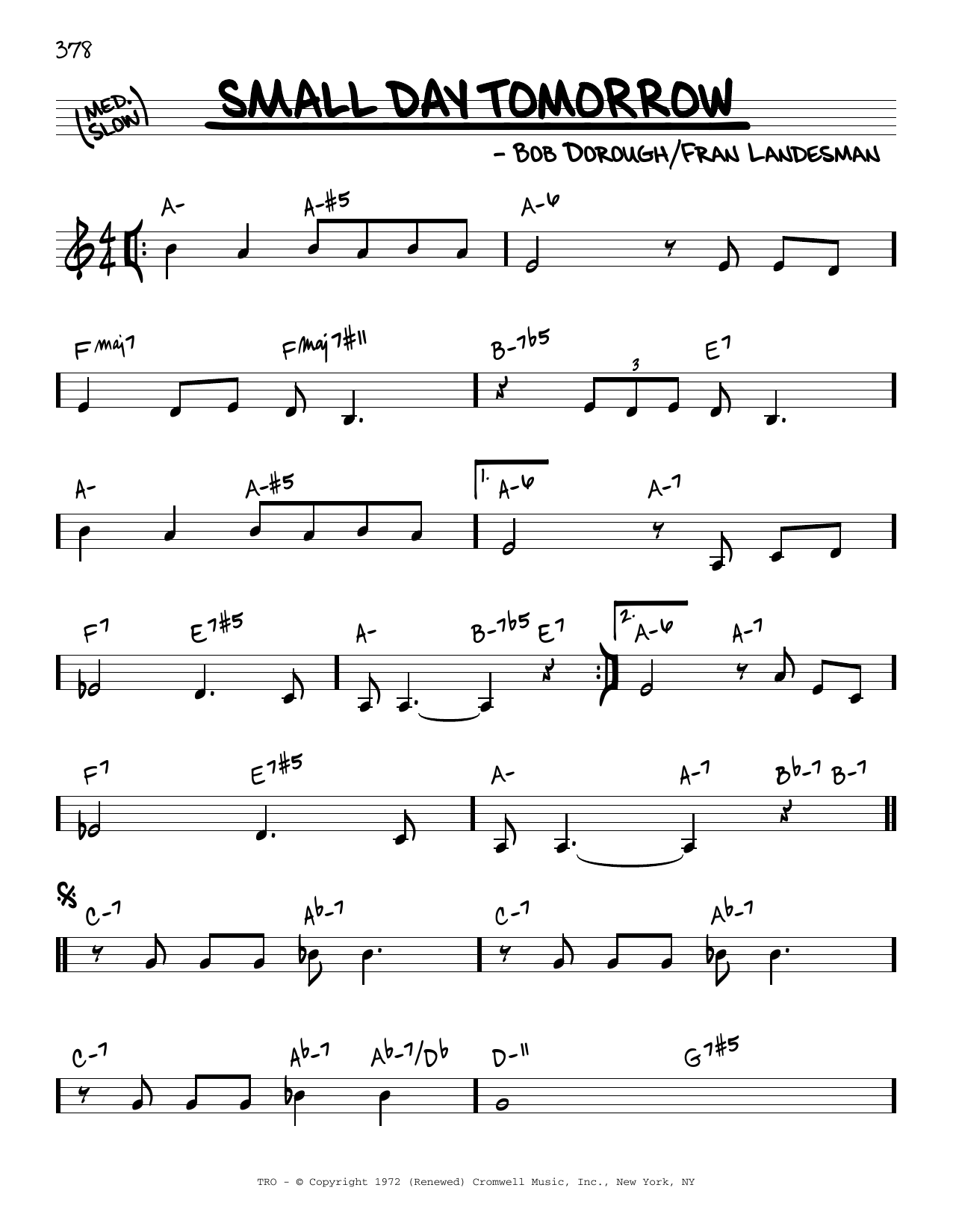 Download Fran Landesman Small Day Tomorrow Sheet Music and learn how to play Real Book – Melody & Chords PDF digital score in minutes