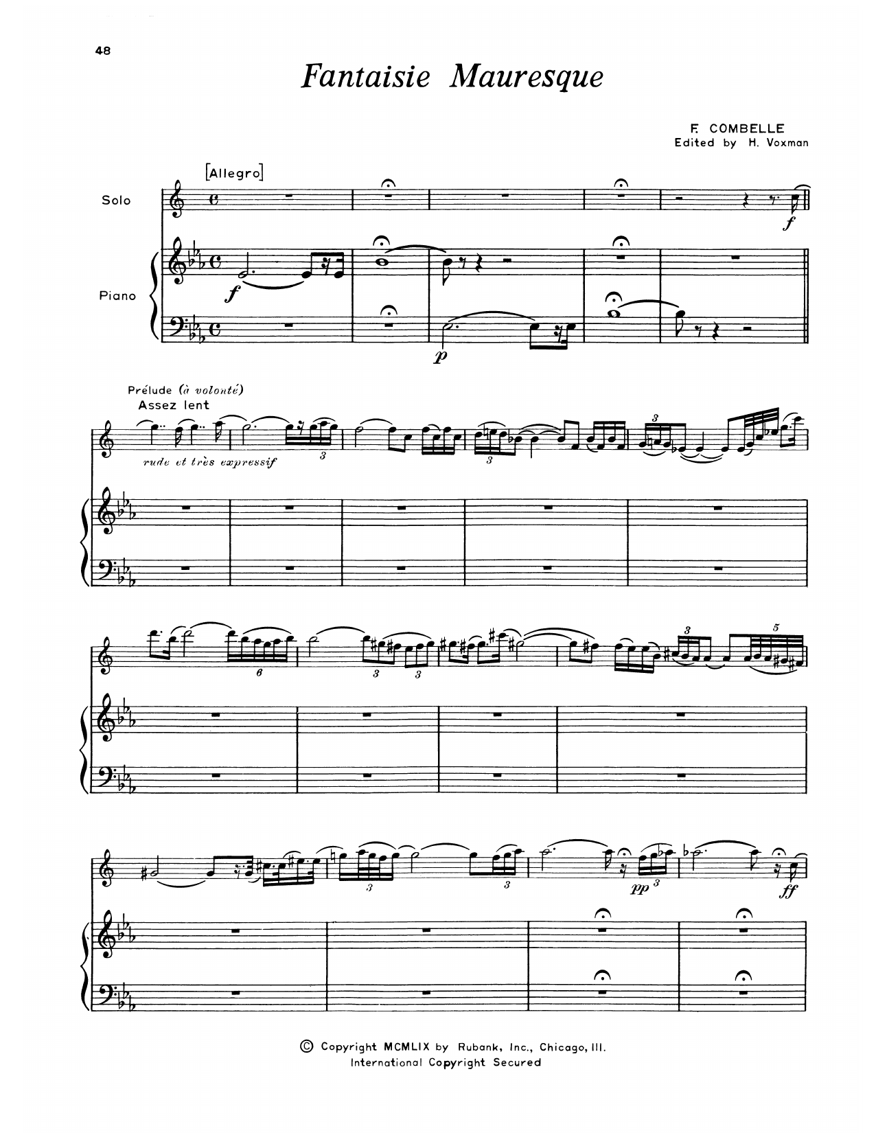 Download Franc̜ois Combelle Fantaisie Mauresque Sheet Music and learn how to play Alto Sax and Piano PDF digital score in minutes