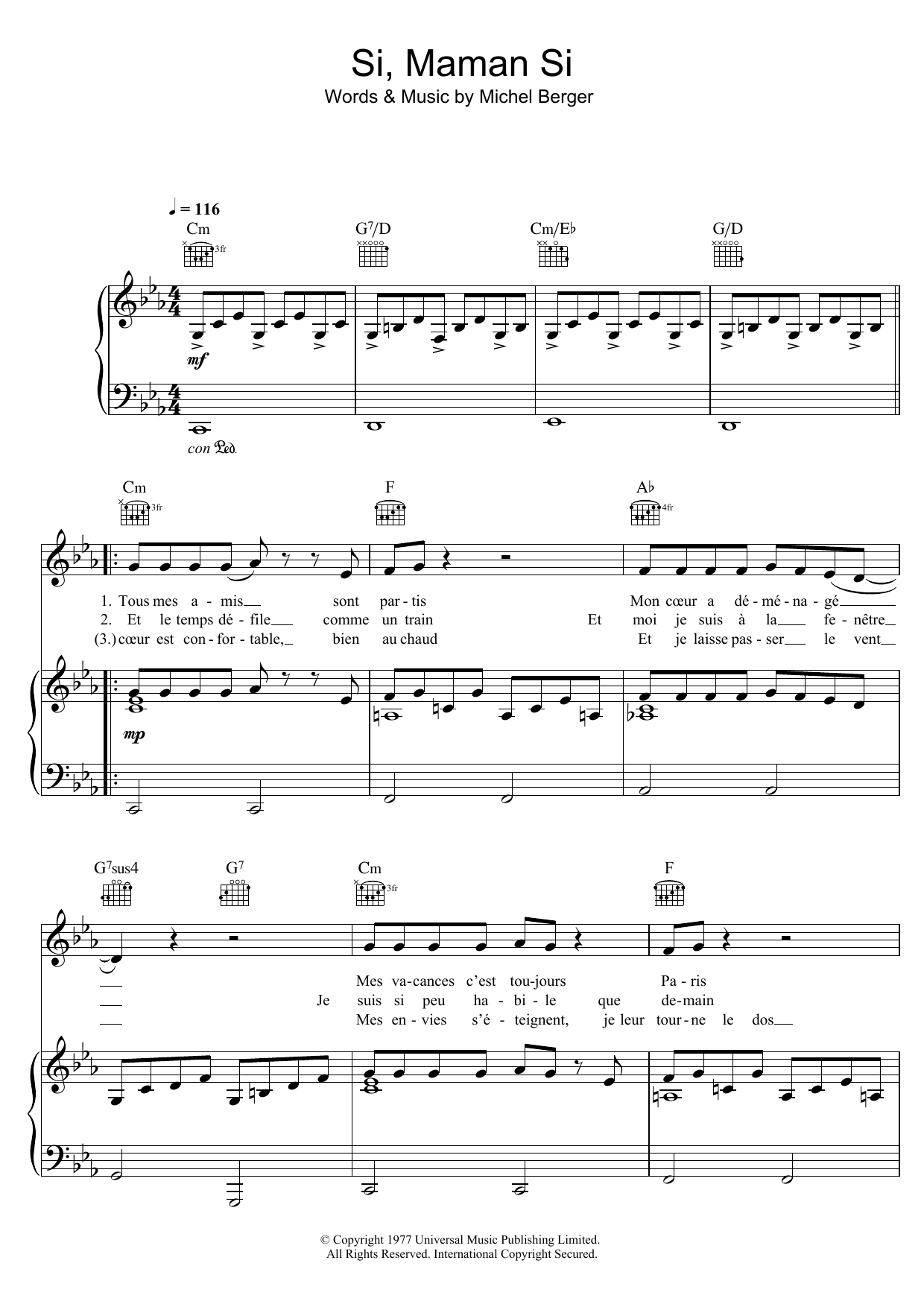 Download France Gall Si, Maman Si Sheet Music and learn how to play Piano, Vocal & Guitar (Right-Hand Melody) PDF digital score in minutes