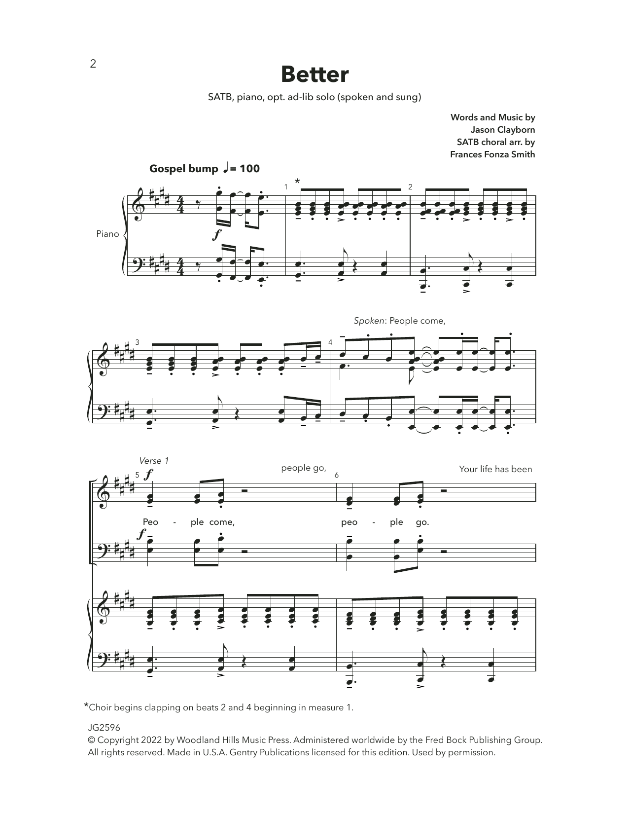 Download Frances Fonza Smith Better Sheet Music and learn how to play SATB Choir PDF digital score in minutes