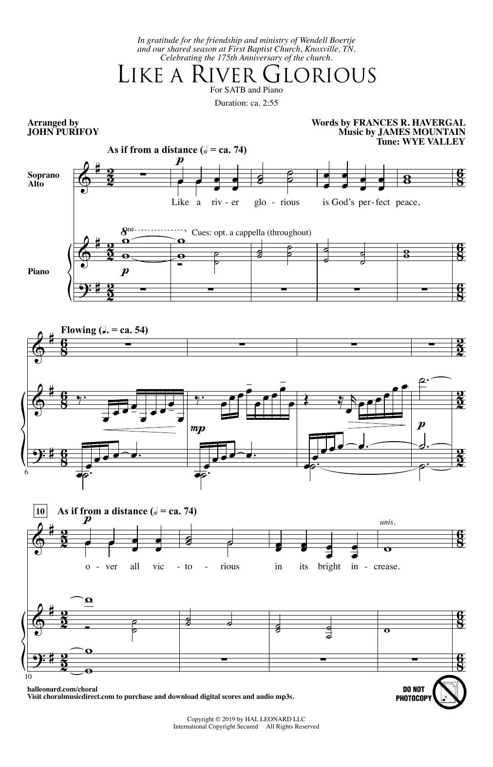 Download Frances R. Havergal Like A River Glorious (arr. John Purifoy) Sheet Music and learn how to play SATB Choir PDF digital score in minutes