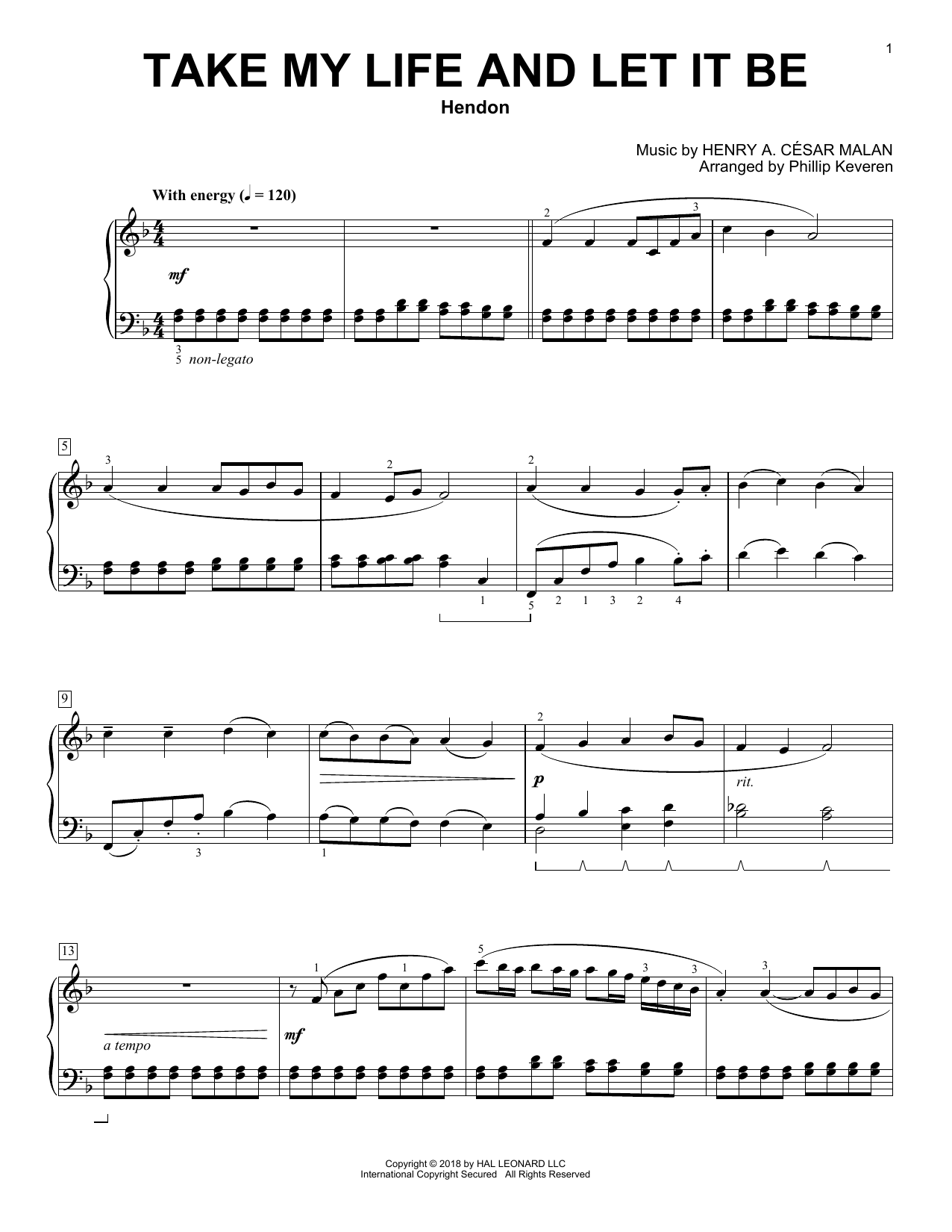 Download Frances R. Havergal Take My Life And Let It Be [Classical version] (arr. Phillip Keveren) Sheet Music and learn how to play Piano Solo PDF digital score in minutes