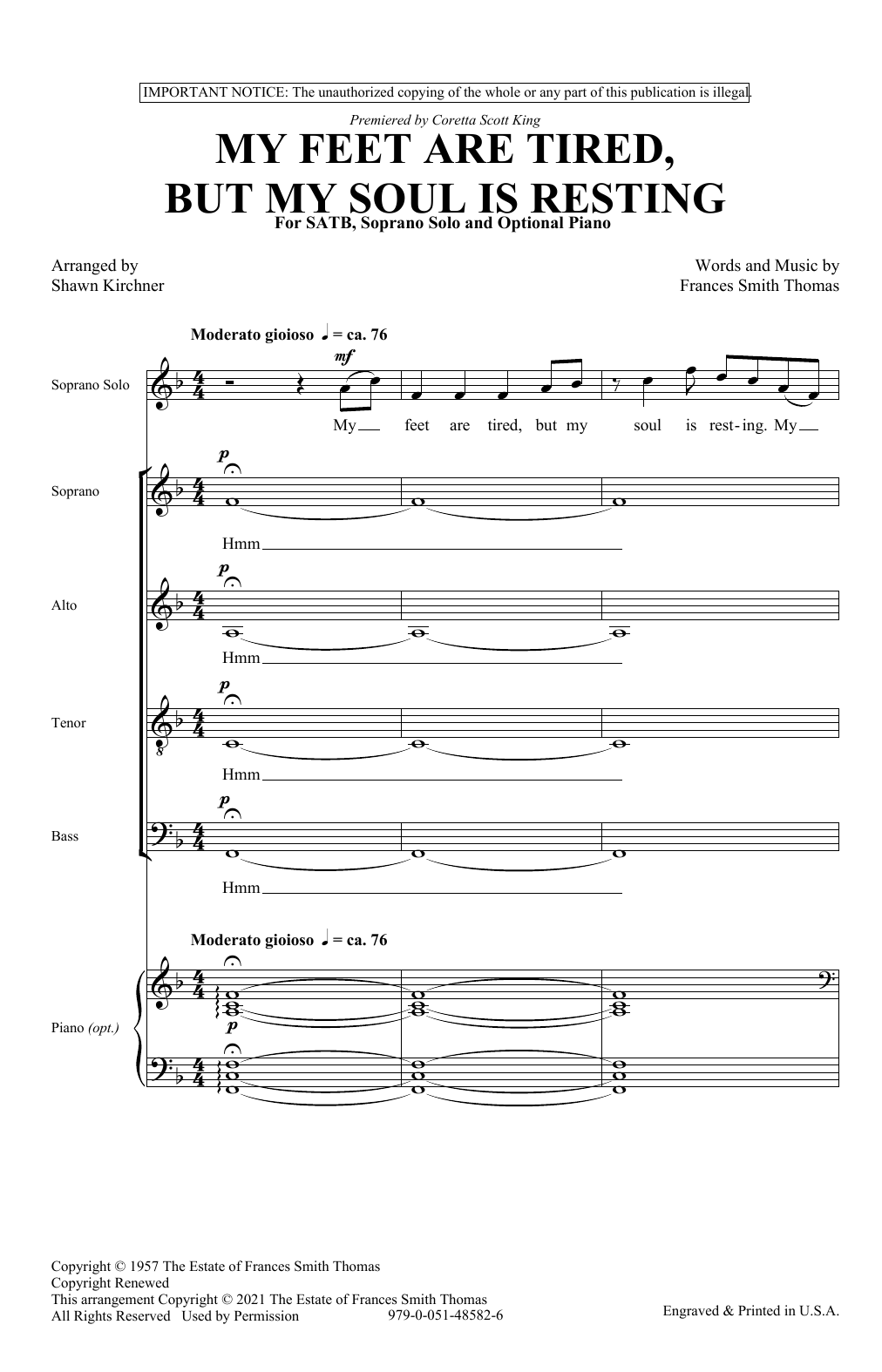 Download Frances Smith Thomas My Feet Are Tired, But My Soul Is Resting (arr. Shawn Kirchner) Sheet Music and learn how to play SATB Choir PDF digital score in minutes