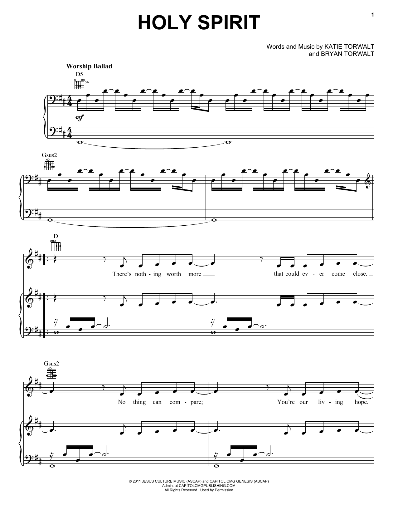 Download Bryan Torwalt Holy Spirit Sheet Music and learn how to play Piano PDF digital score in minutes