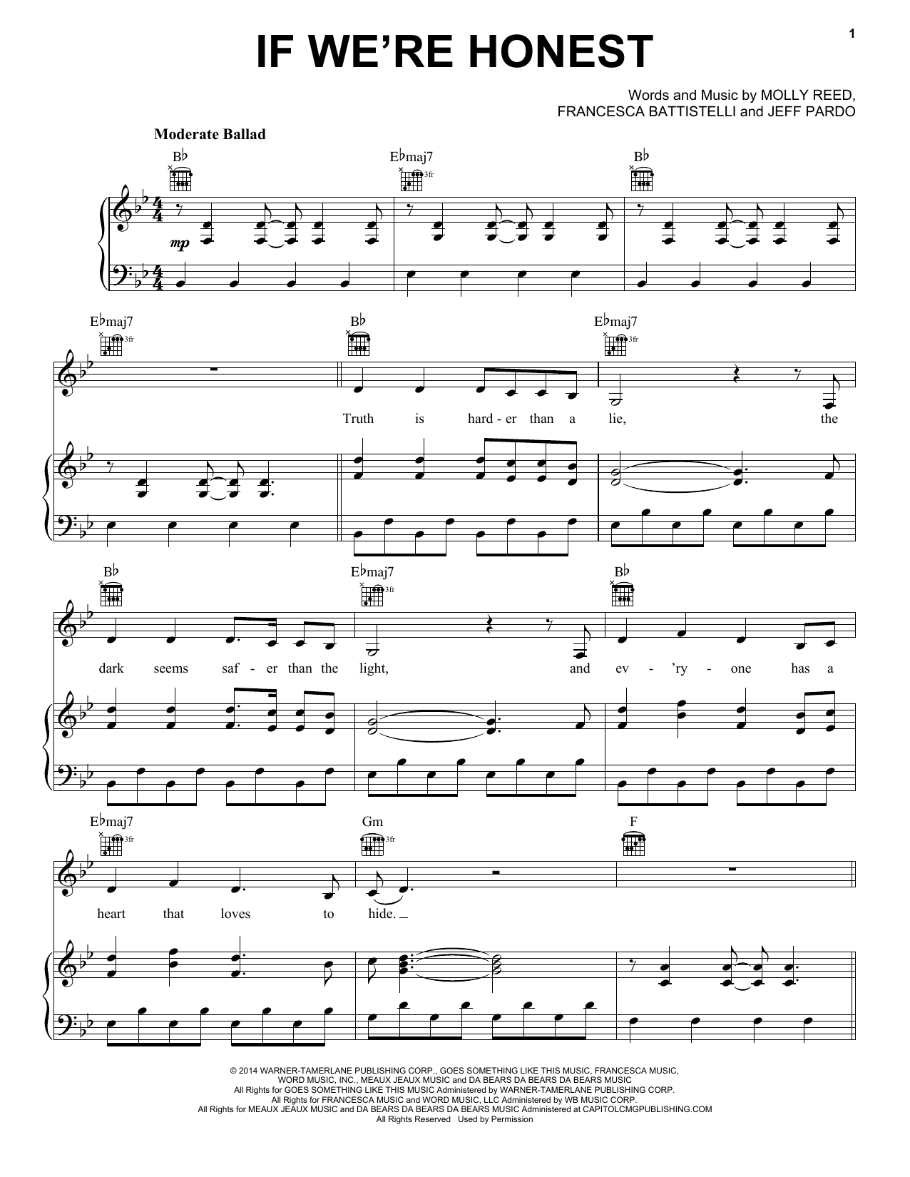 Download Molly Reed If We're Honest Sheet Music and learn how to play Piano, Vocal & Guitar (Right-Hand Melody) PDF digital score in minutes
