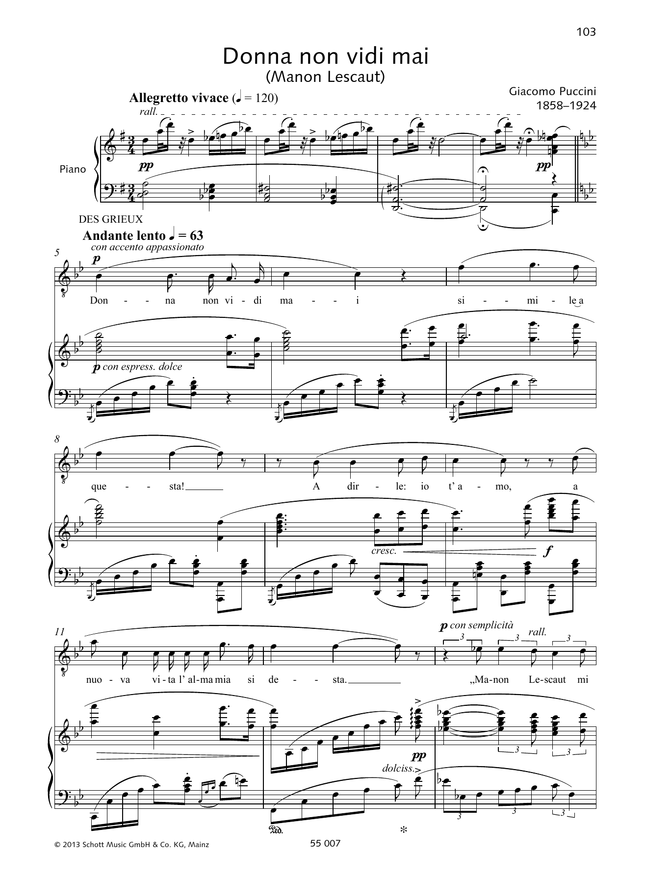 Download Francesca Licciarda Donna Non Vidi Mai Sheet Music and learn how to play Piano & Vocal PDF digital score in minutes