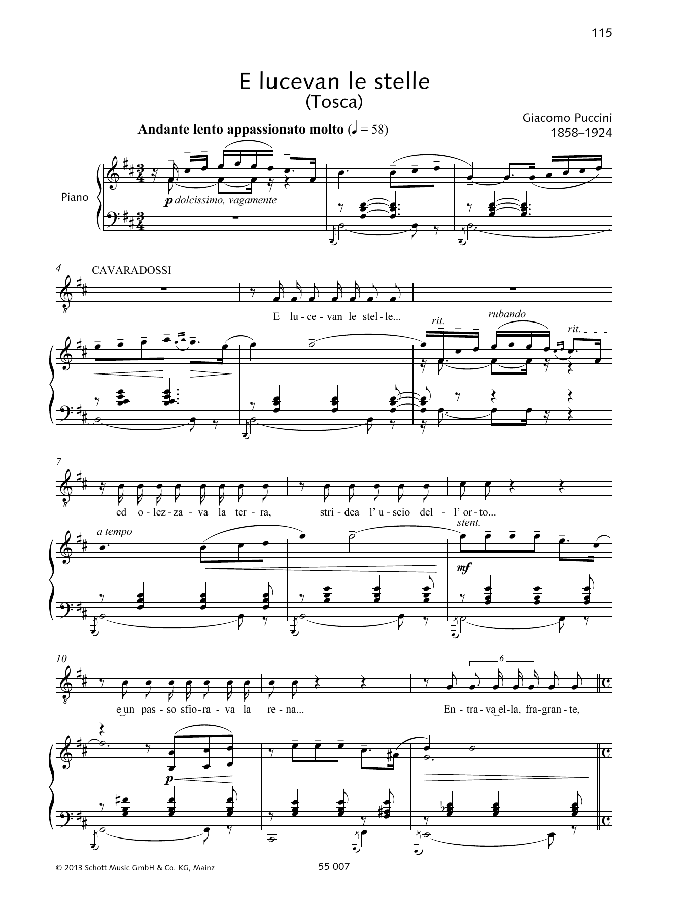 Download Francesca Licciarda E Lucevan Le Stelle Sheet Music and learn how to play Piano & Vocal PDF digital score in minutes