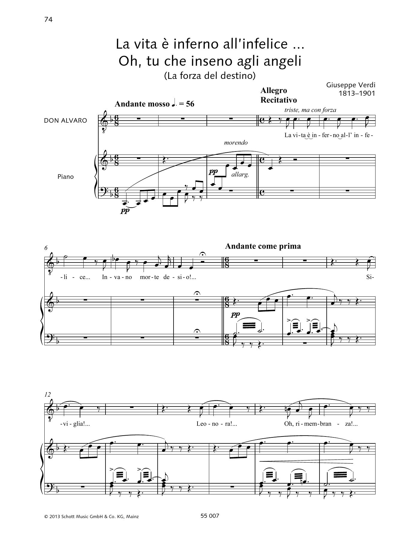 Download Francesca Licciarda La vita è inferno all'infelice ... Oh, tu che in seno agli angeli Sheet Music and learn how to play Piano & Vocal PDF digital score in minutes