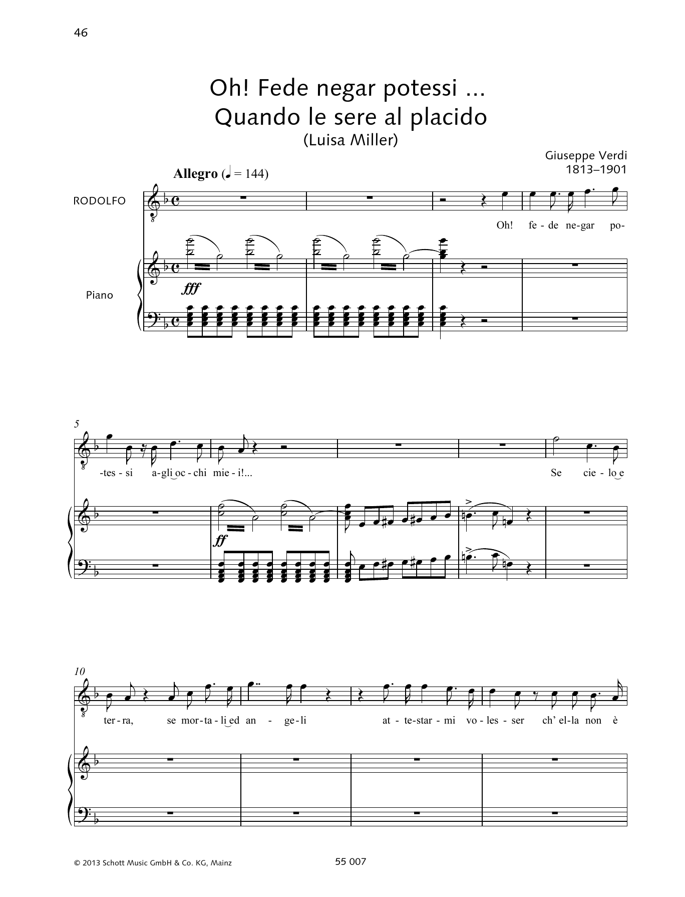 Download Francesca Licciarda Oh! Fede negar potessi ... Quando le sere al placido Sheet Music and learn how to play Piano & Vocal PDF digital score in minutes