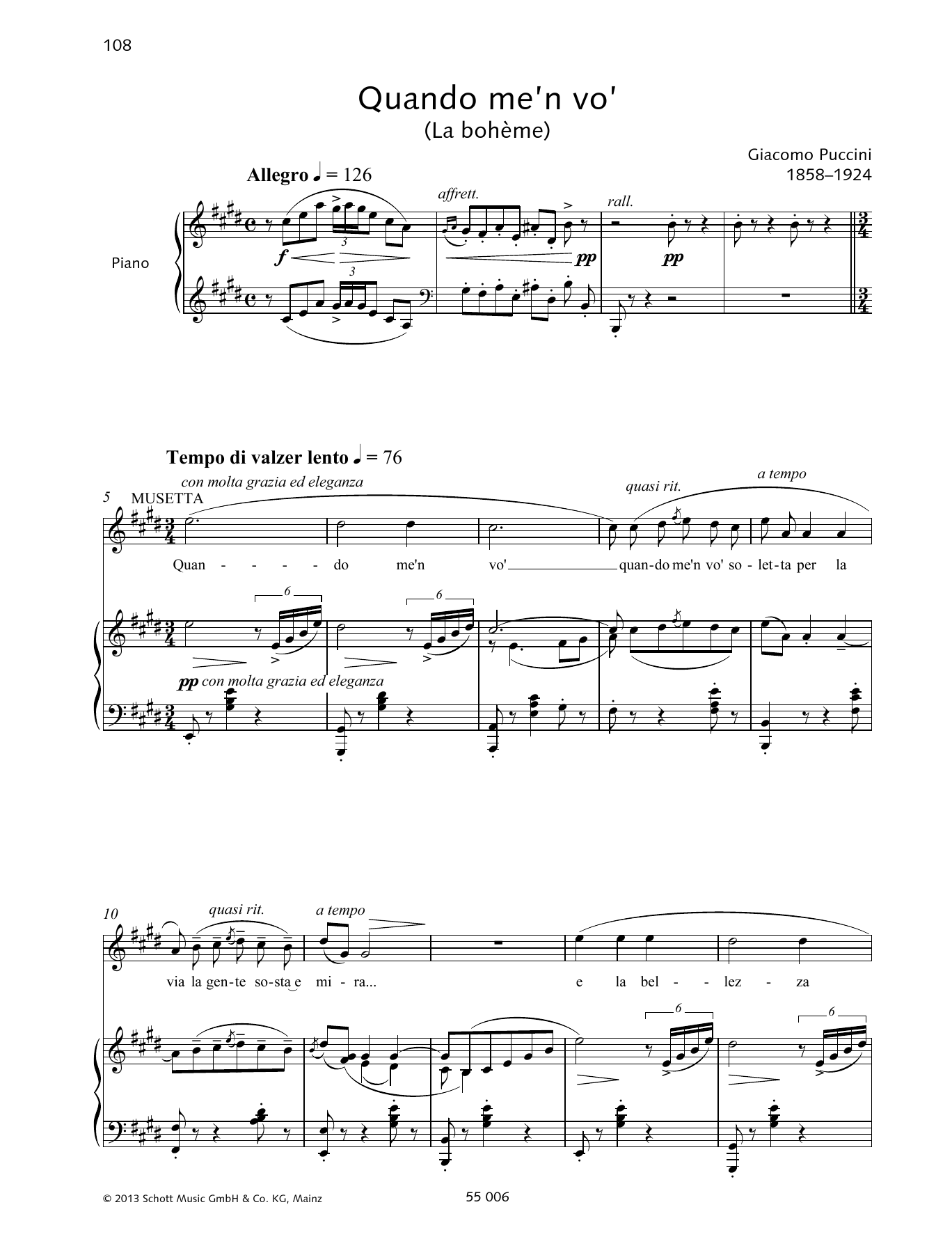 Download Francesca Licciarda Quando m'en vo' Sheet Music and learn how to play Piano & Vocal PDF digital score in minutes