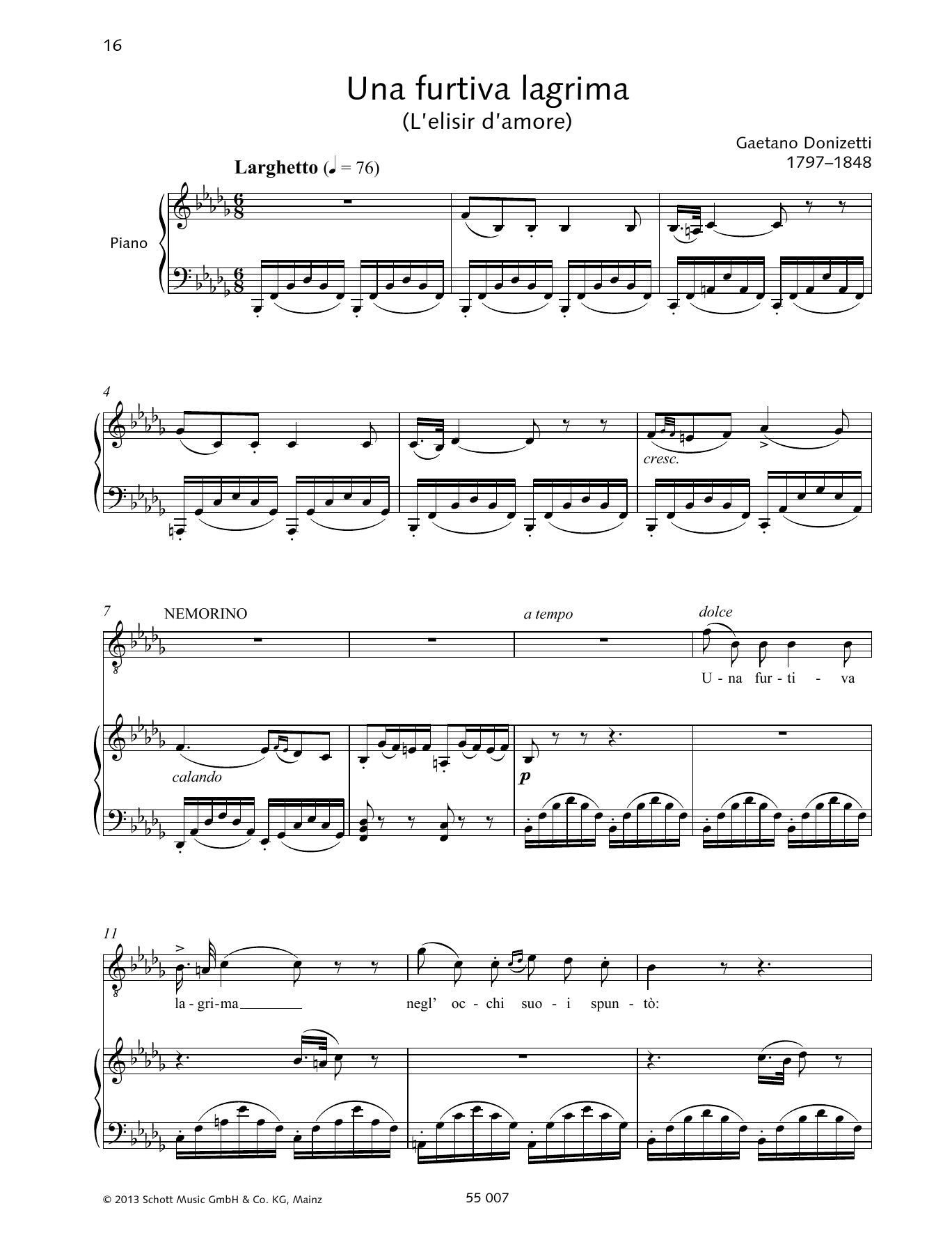 Download Francesca Licciarda Una Furtiva Lagrima Sheet Music and learn how to play Piano & Vocal PDF digital score in minutes