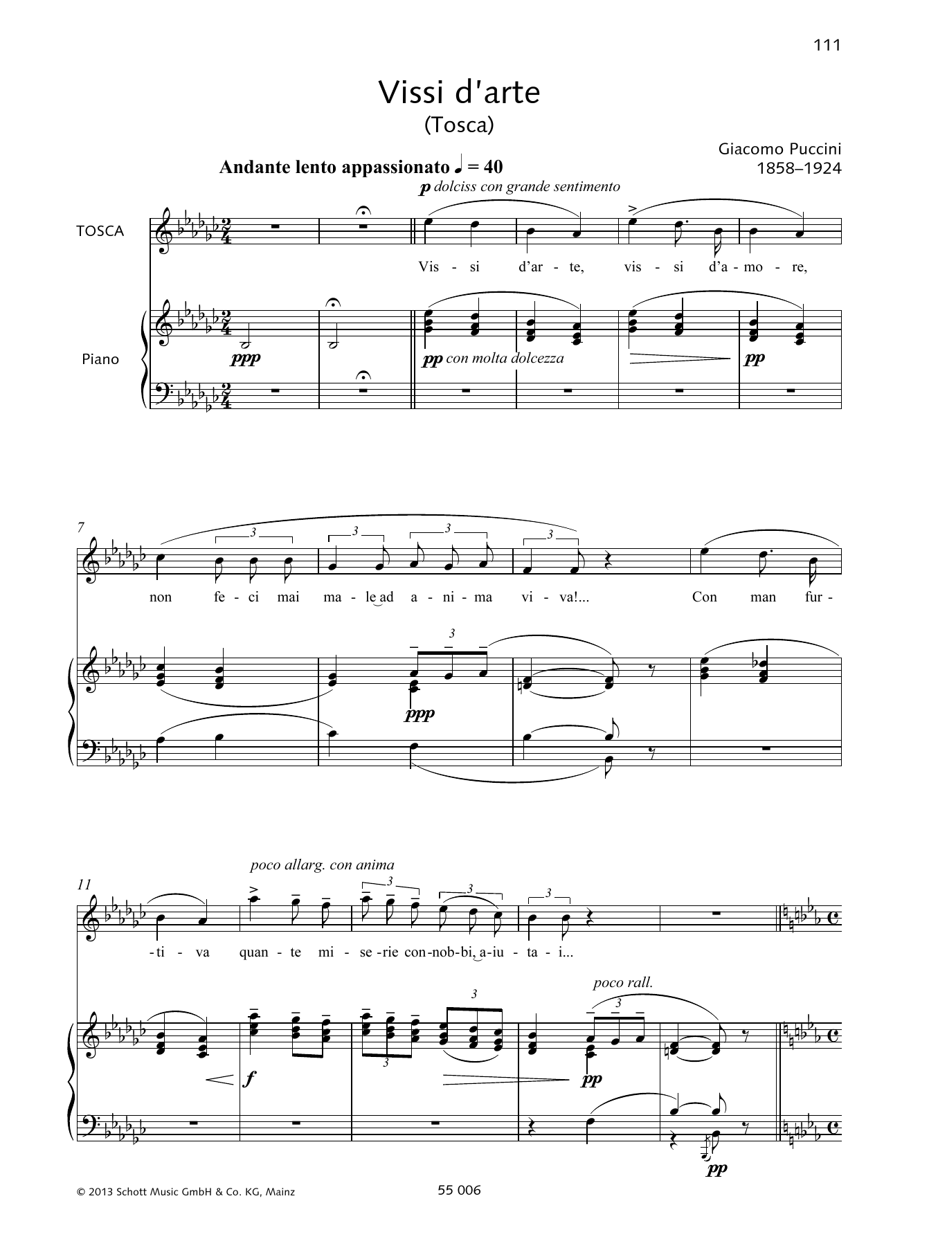 Download Francesca Licciarda Vissi D'arte Sheet Music and learn how to play Piano & Vocal PDF digital score in minutes