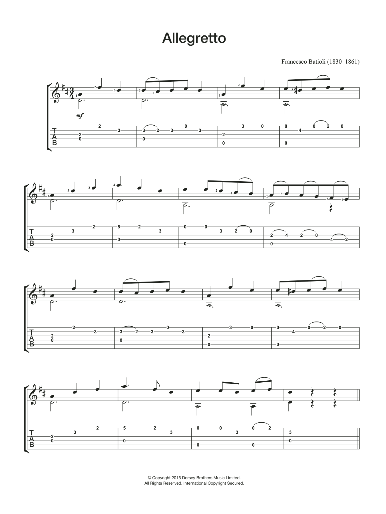 Download Francesco Batioli Allegretto Sheet Music and learn how to play Guitar PDF digital score in minutes
