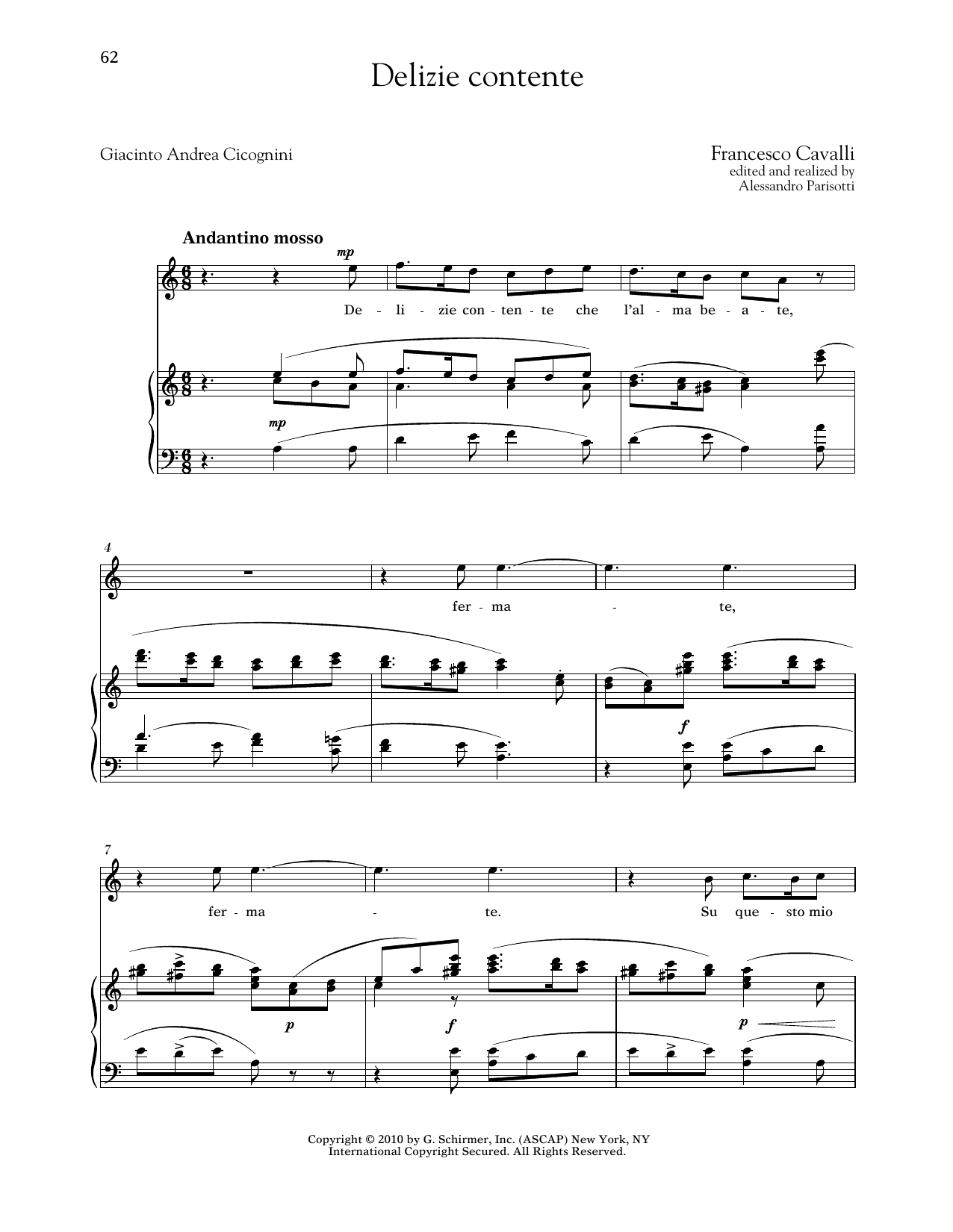 Download Francesco Cavalli Delizie Contente Sheet Music and learn how to play Piano & Vocal PDF digital score in minutes