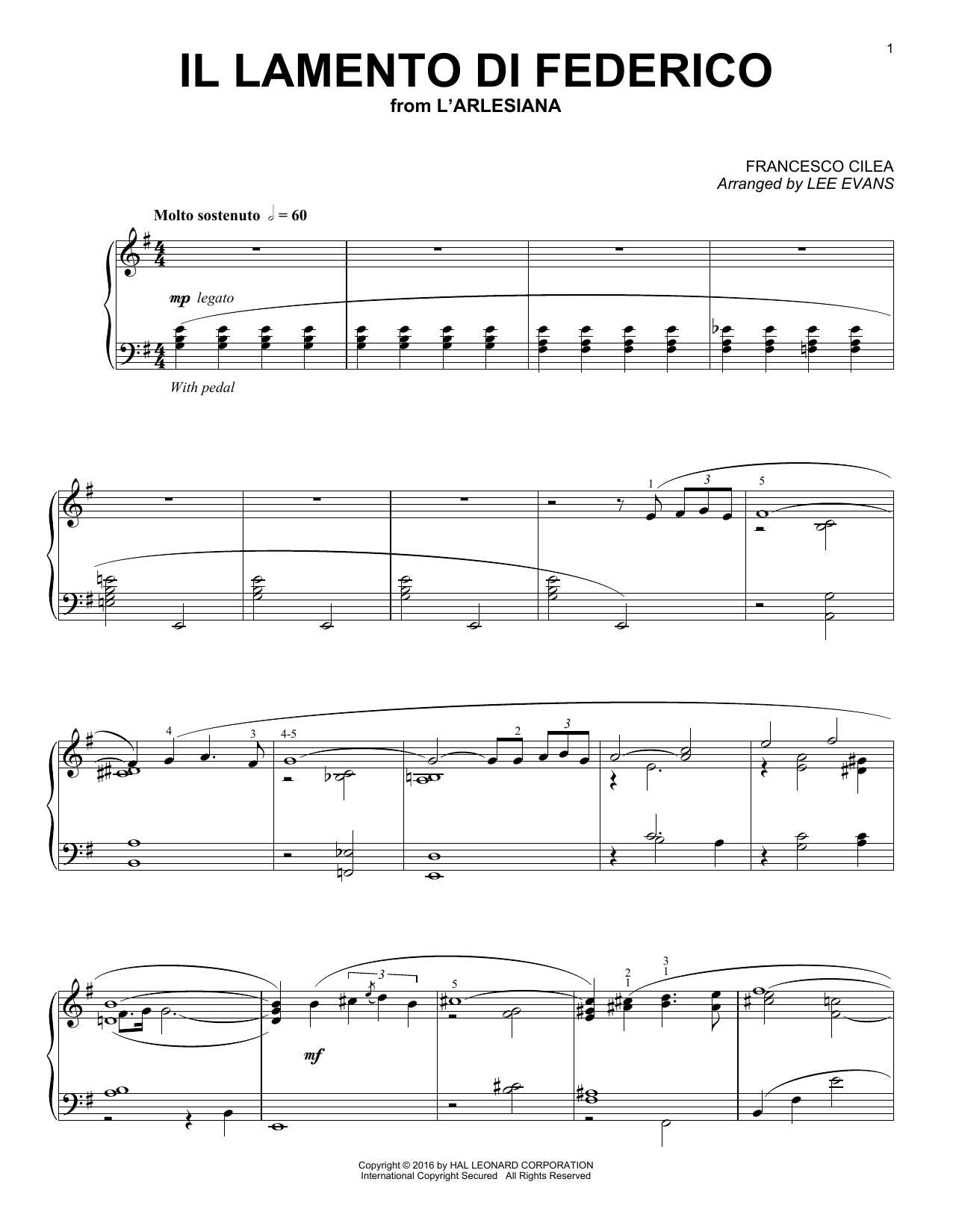 Download Lee Evans ll lamento di Federico Sheet Music and learn how to play Piano PDF digital score in minutes