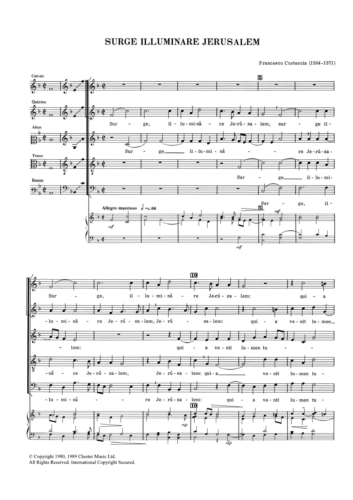 Download Francesco Corteccia Surge Illuminare Jerusalem Sheet Music and learn how to play Choral SAATB PDF digital score in minutes