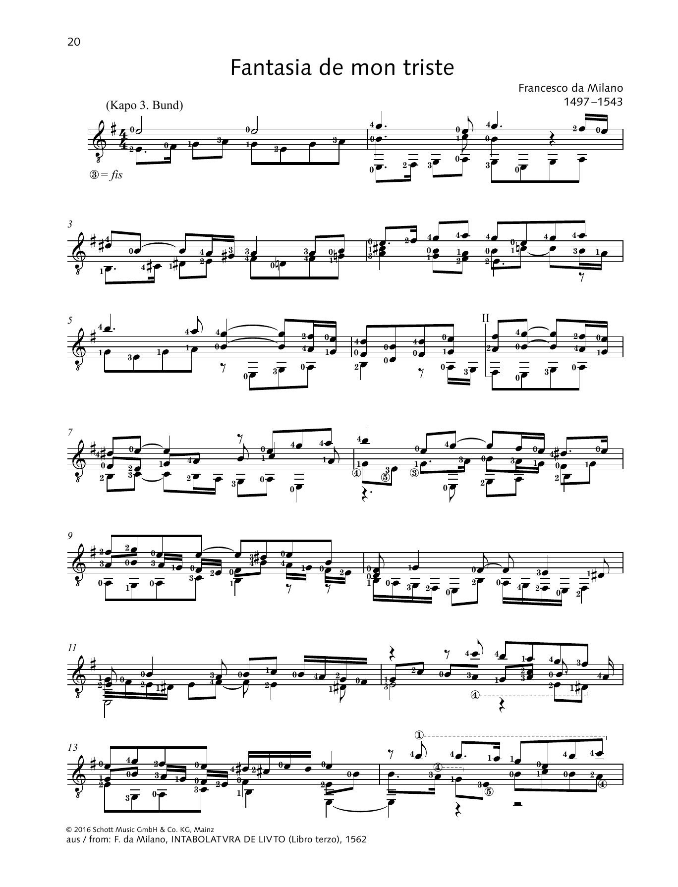 Download Francesco da Milano Fantasia de mon triste Sheet Music and learn how to play Solo Guitar PDF digital score in minutes