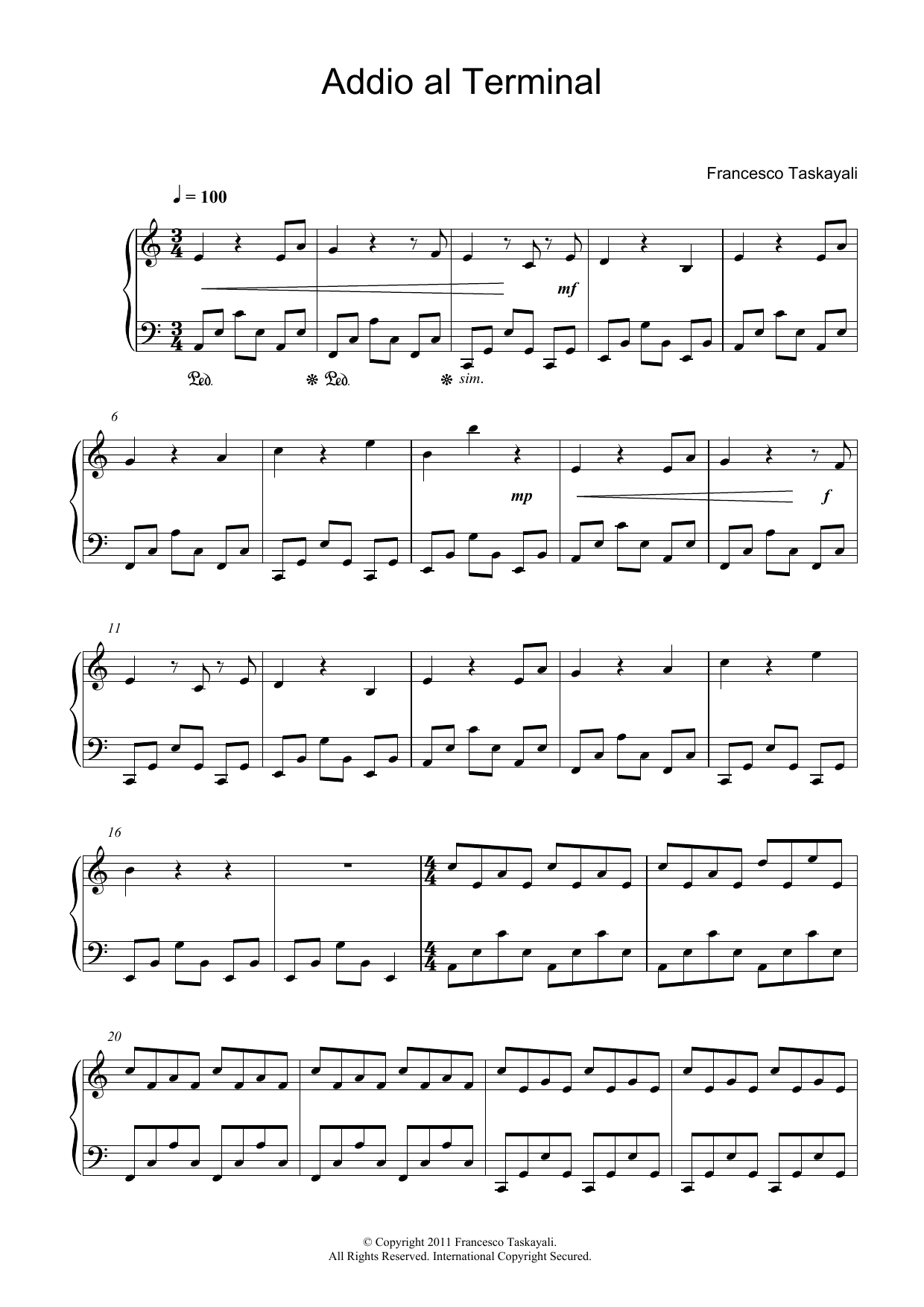 Download Francesco Taskayali Addio Al Terminal Sheet Music and learn how to play Piano PDF digital score in minutes