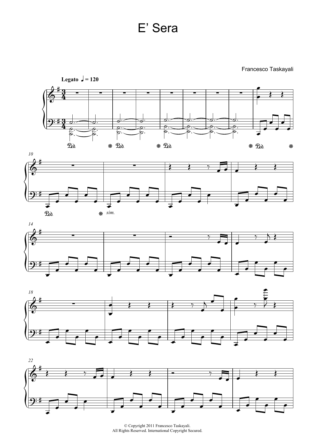 Download Francesco Taskayali E' Sera Sheet Music and learn how to play Piano PDF digital score in minutes
