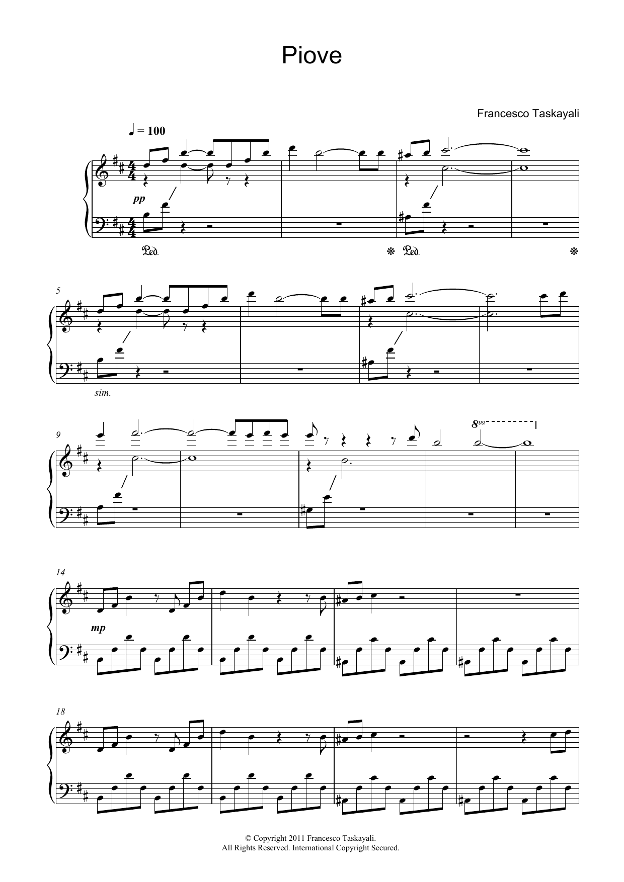 Download Francesco Taskayali Piove Sheet Music and learn how to play Piano PDF digital score in minutes