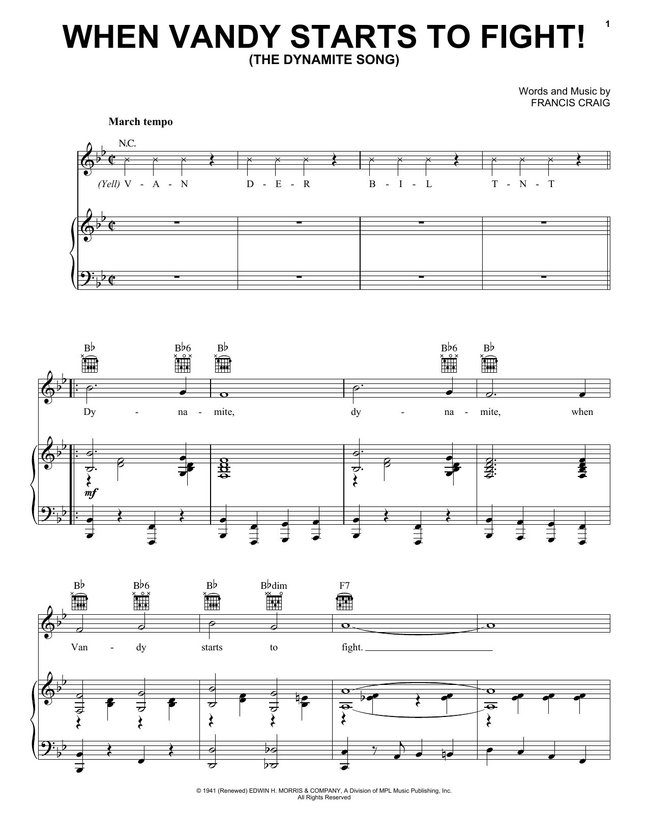 Download Francis Craig When Vandy Starts To Fight! (The Dynamite Song) Sheet Music and learn how to play Piano, Vocal & Guitar Chords (Right-Hand Melody) PDF digital score in minutes