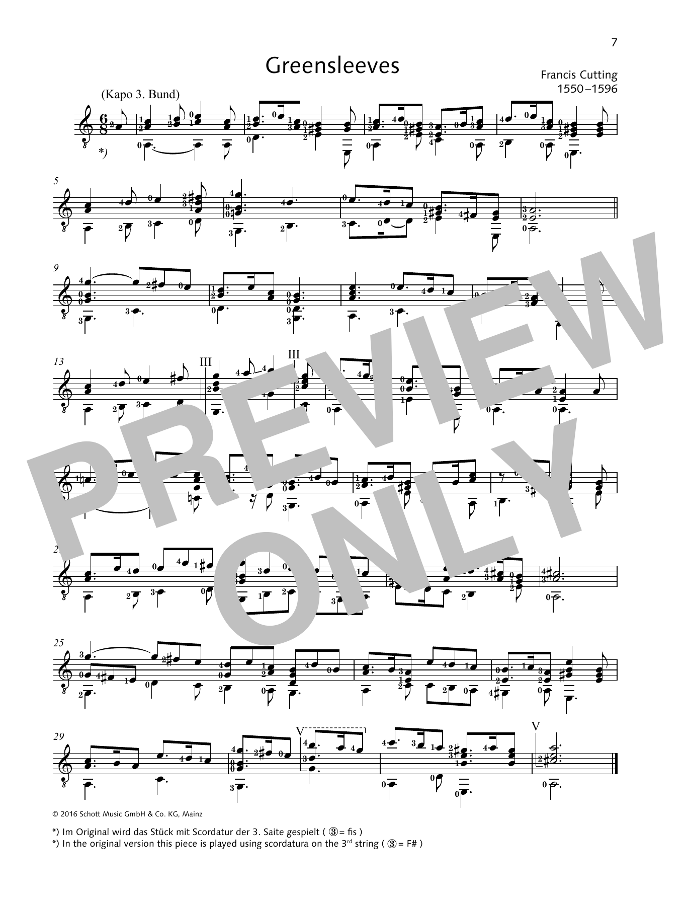 Download Francis Cutting Greensleeves Sheet Music and learn how to play Solo Guitar PDF digital score in minutes