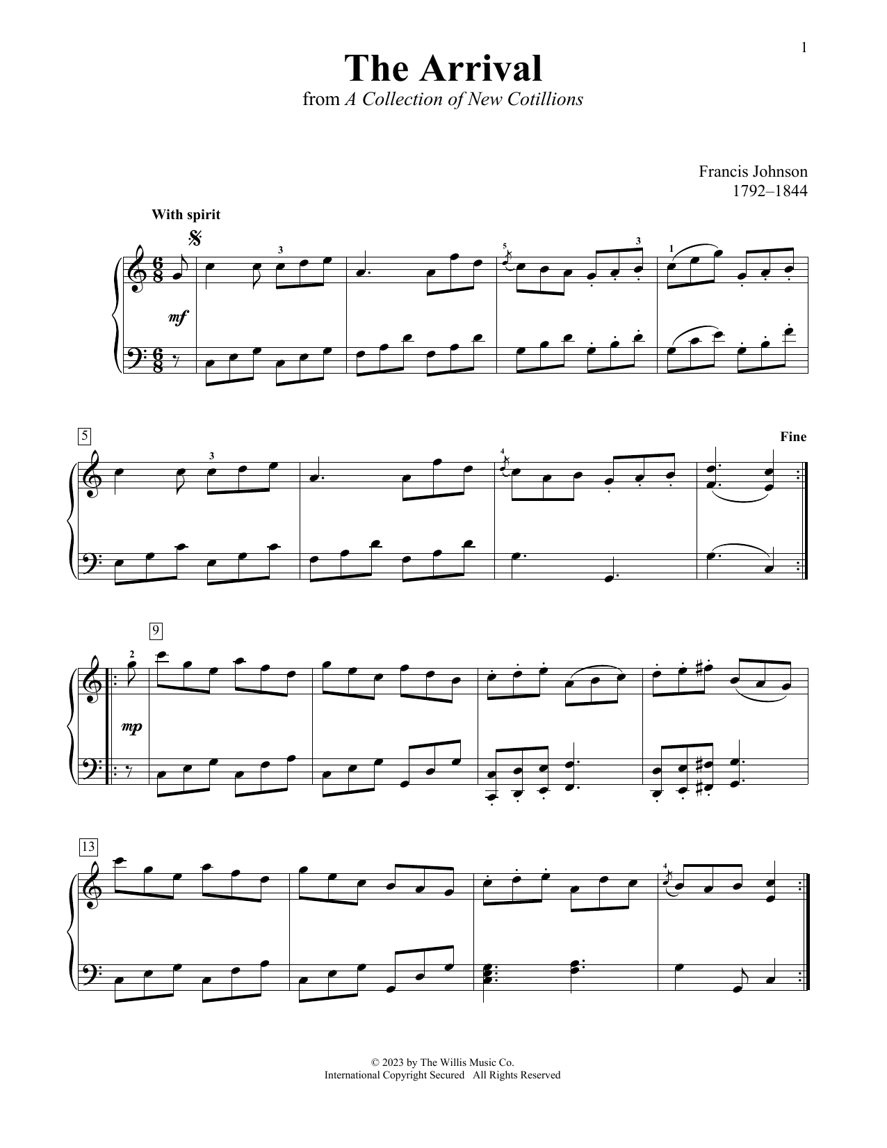 Download Francis Johnson The Arrival Sheet Music and learn how to play Educational Piano PDF digital score in minutes