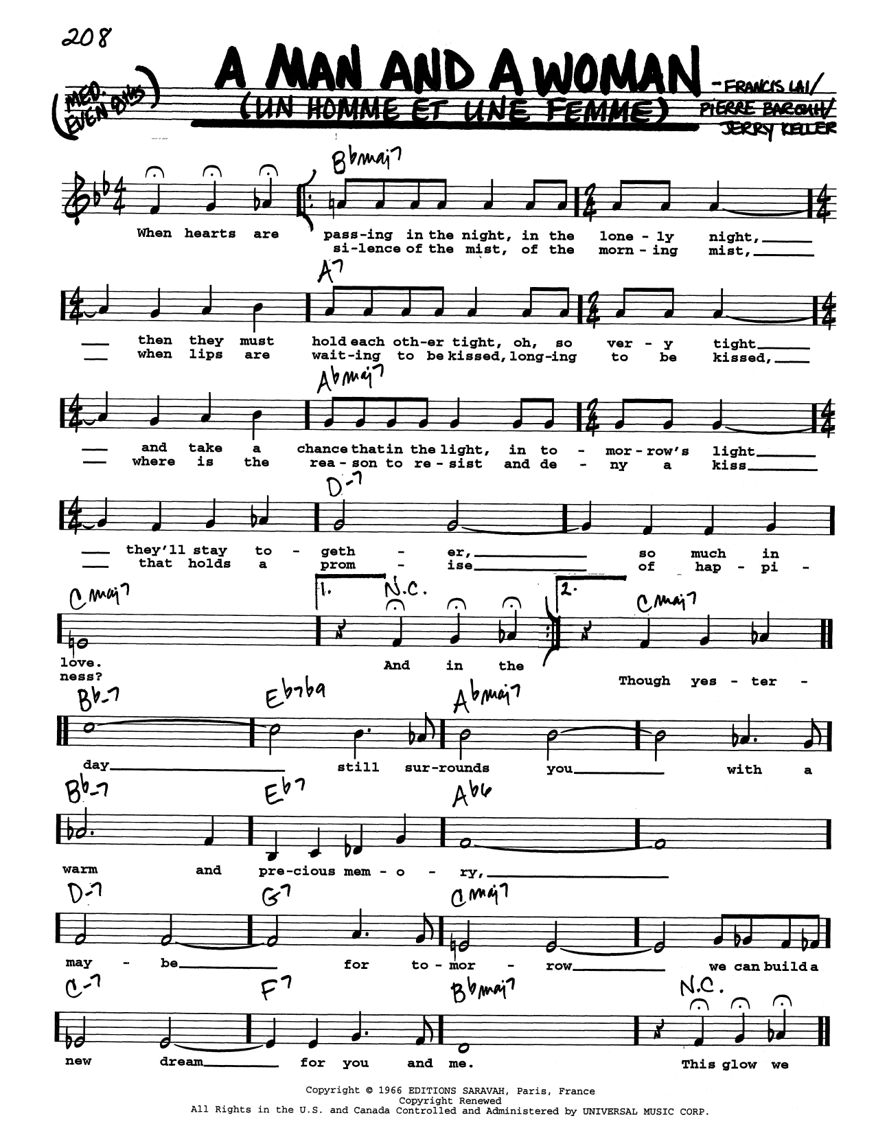 Download Francis Lai A Man And A Woman (Un Homme Et Une Femme) (Low Voice) Sheet Music and learn how to play Real Book – Melody, Lyrics & Chords PDF digital score in minutes