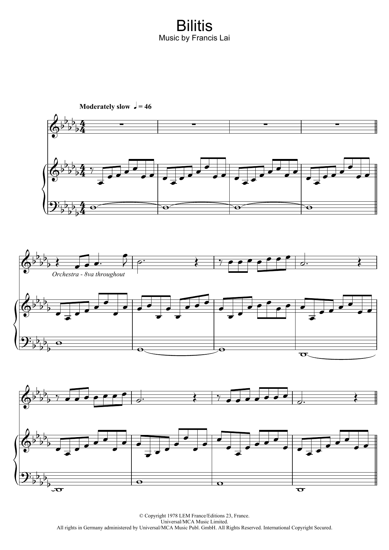 Download Richard Clayderman Bilitis Sheet Music and learn how to play Piano PDF digital score in minutes