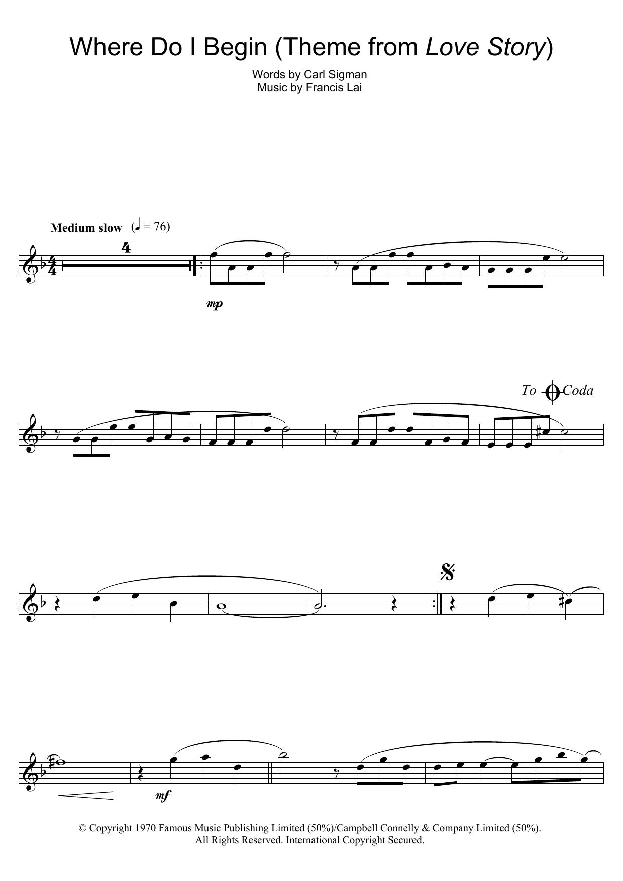 Download Francis Lai Where Do I Begin (theme from Love Story) Sheet Music and learn how to play Flute PDF digital score in minutes