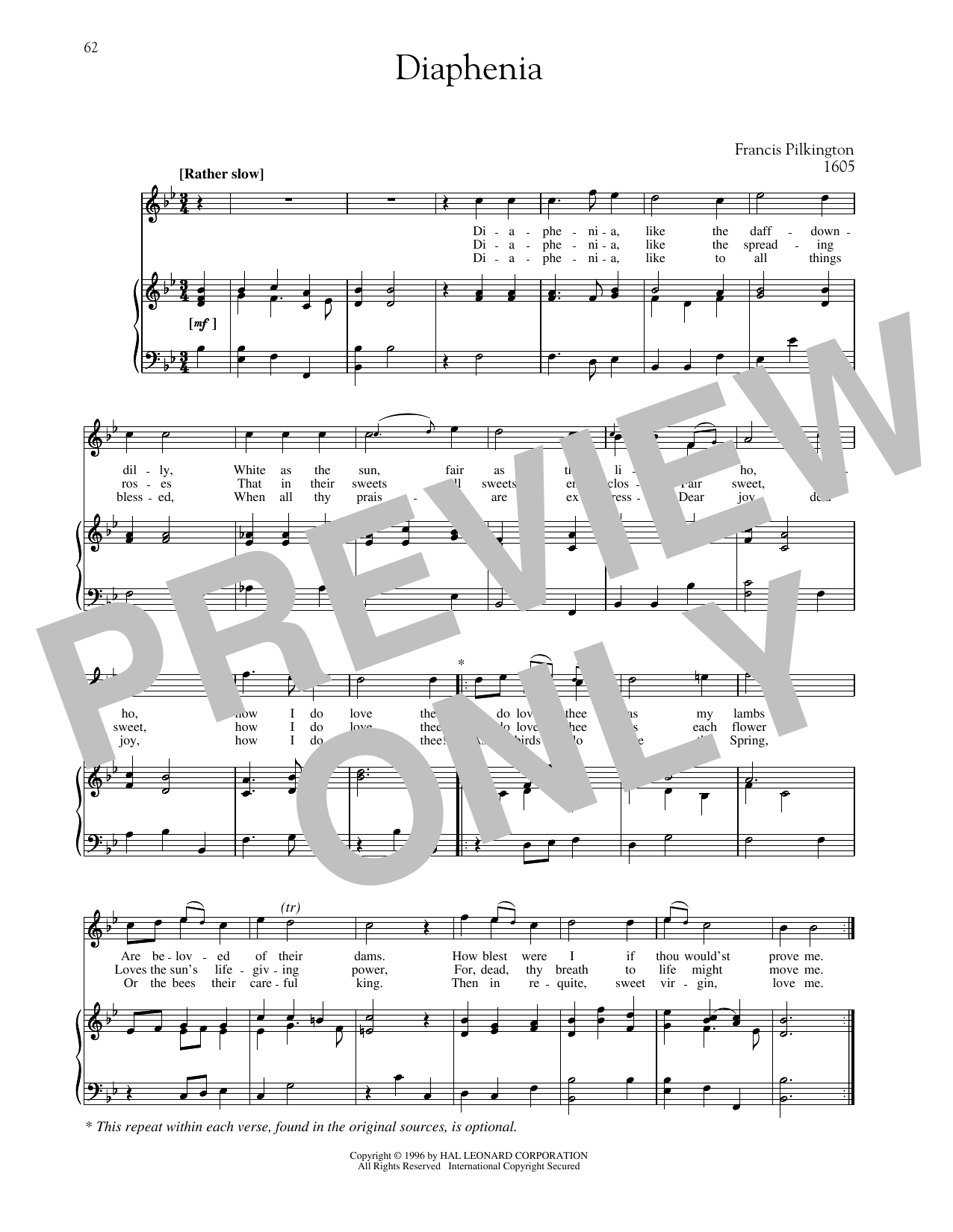 Download Francis Pilkington Diaphenia Sheet Music and learn how to play Piano & Vocal PDF digital score in minutes