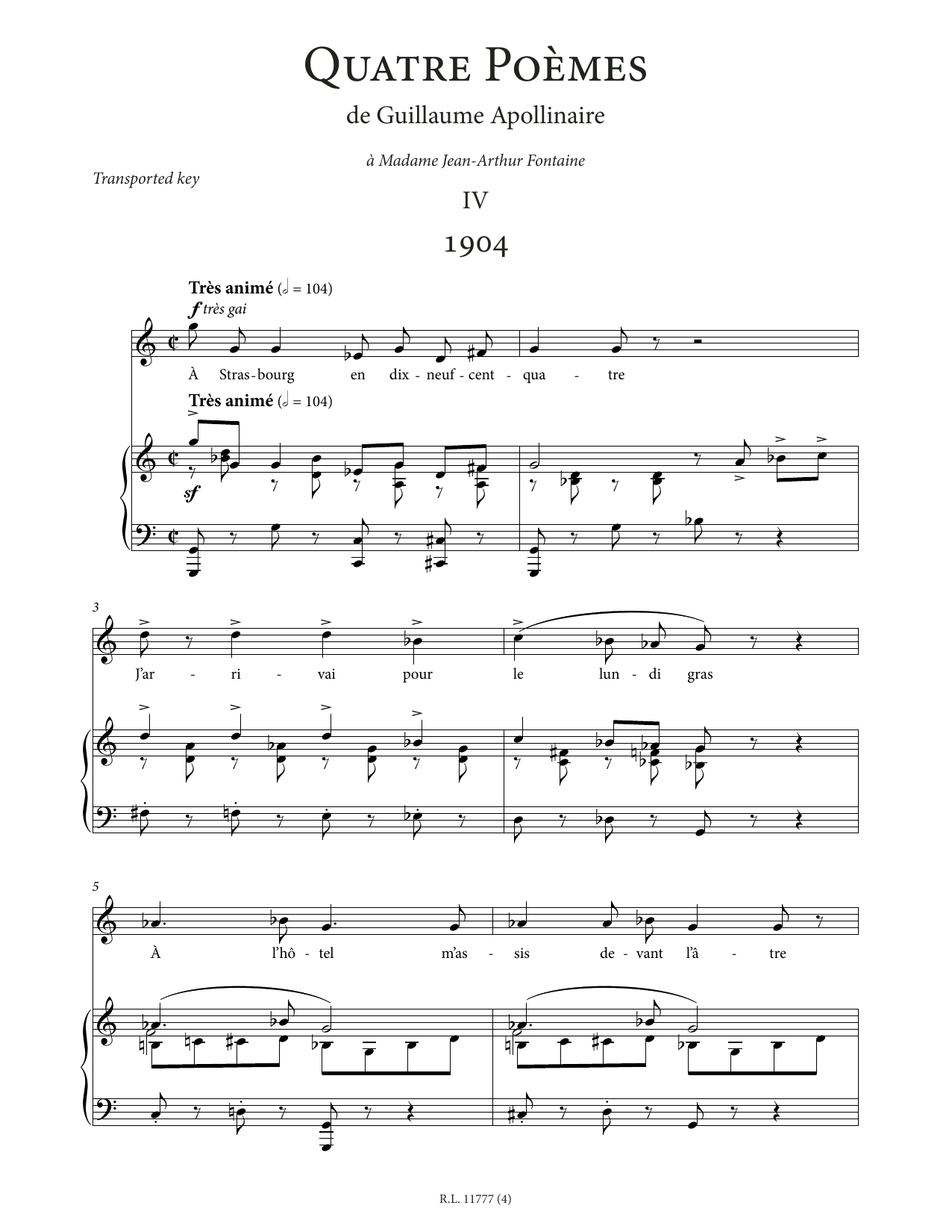 Download Francis Poulenc 1904 (High Voice) Sheet Music and learn how to play Piano & Vocal PDF digital score in minutes