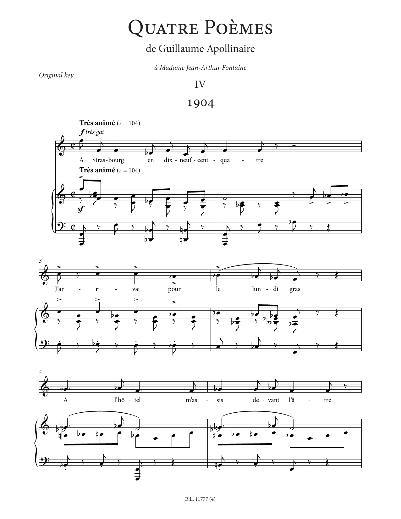 Download Francis Poulenc 1904 (Low Voice) Sheet Music and learn how to play Piano & Vocal PDF digital score in minutes