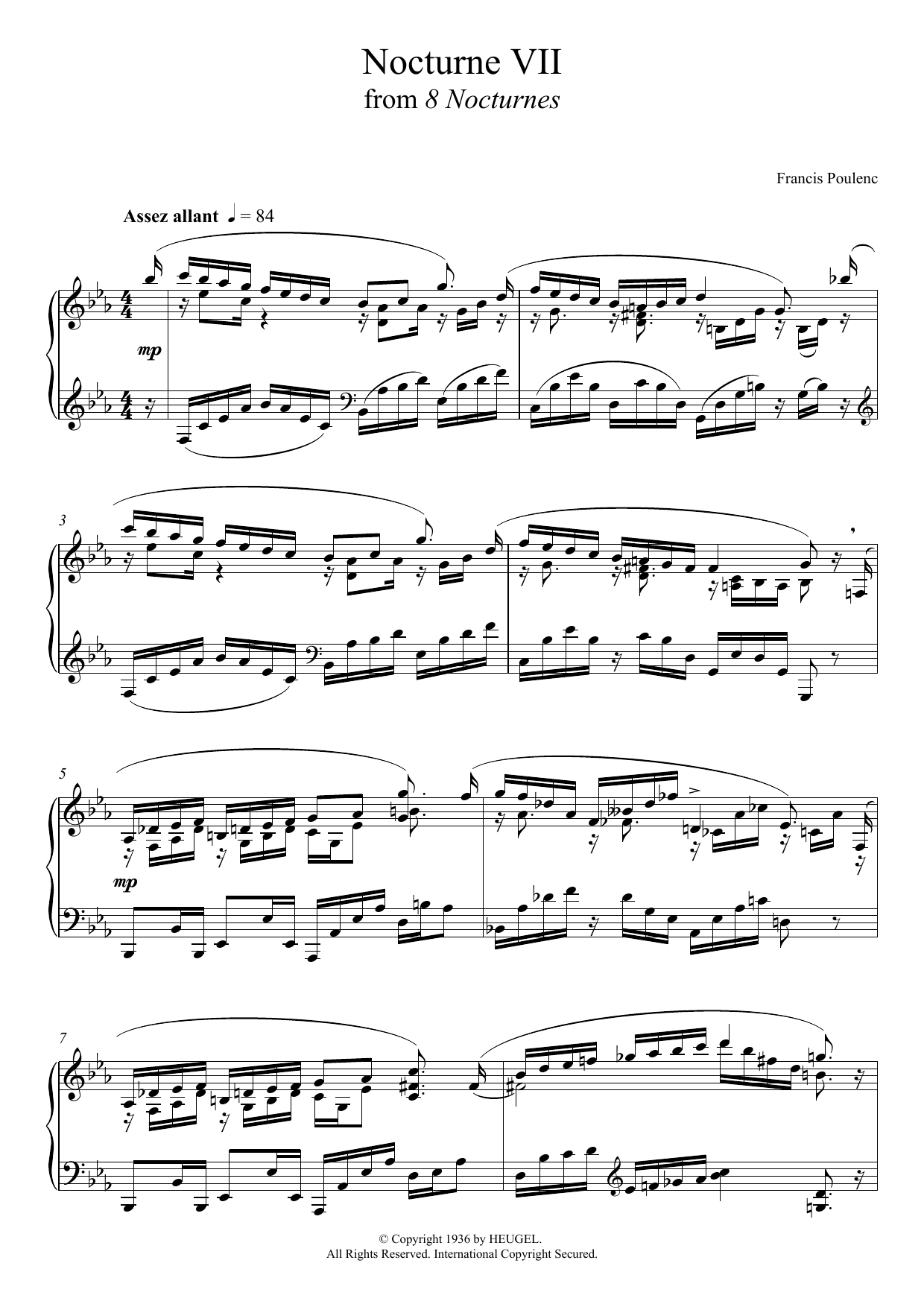 Download Francis Poulenc 8 Nocturnes - VII. (Assez Allant) Sheet Music and learn how to play Piano PDF digital score in minutes