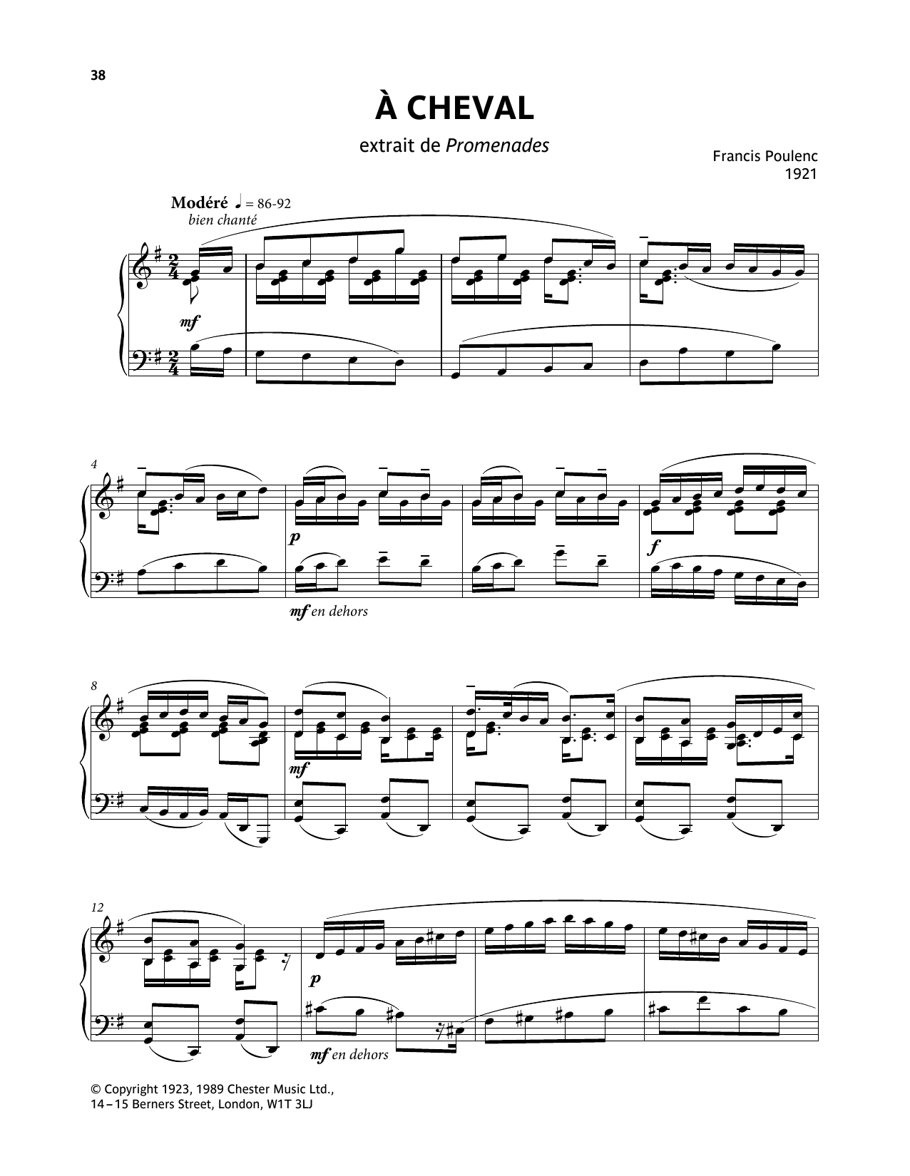 Download Francis Poulenc A Cheval Sheet Music and learn how to play Piano Solo PDF digital score in minutes