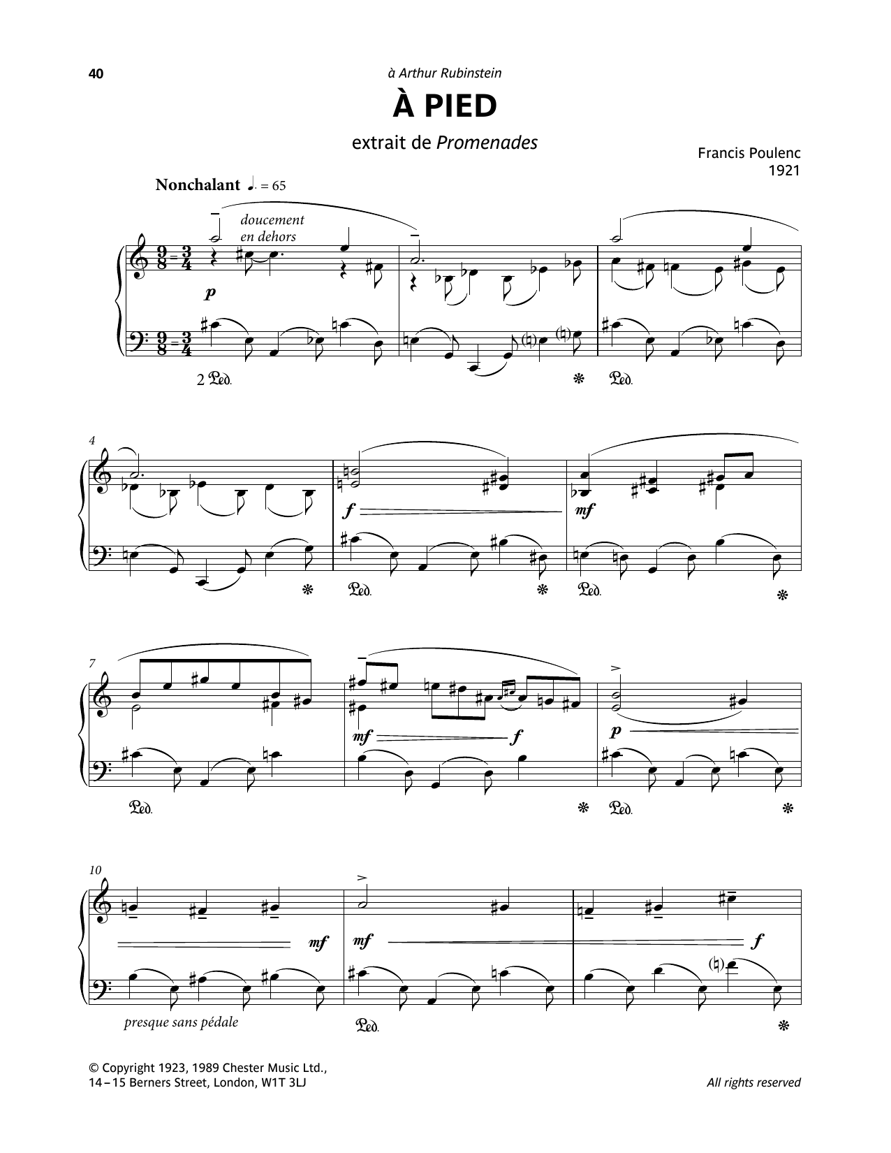 Download Francis Poulenc A Pied Sheet Music and learn how to play Piano Solo PDF digital score in minutes