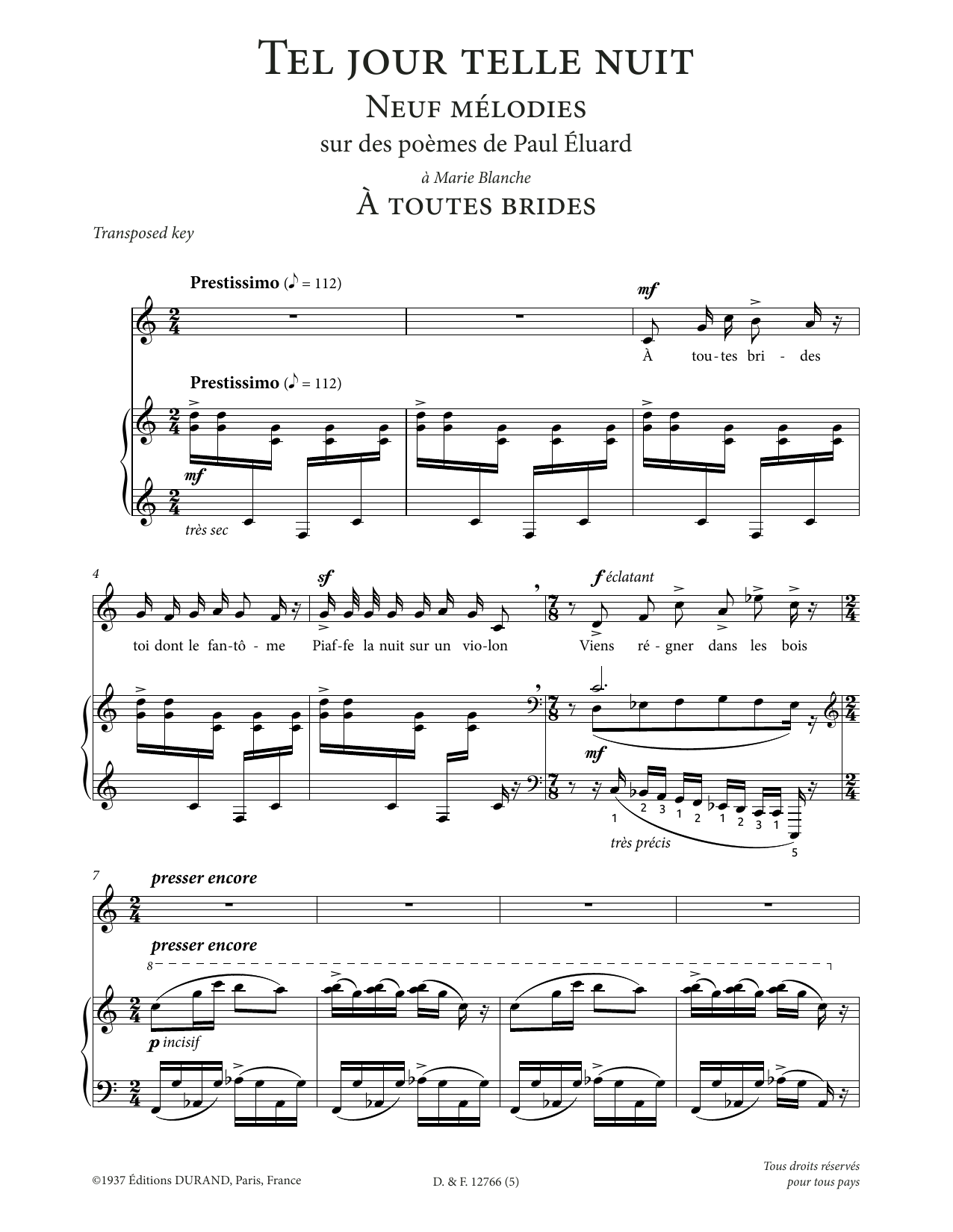 Download Francis Poulenc A toutes brides (Low Voice) Sheet Music and learn how to play Piano & Vocal PDF digital score in minutes