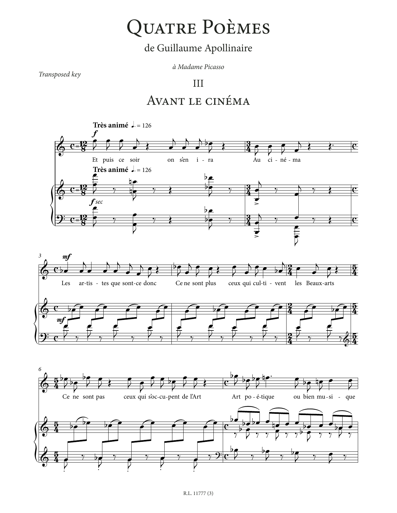 Download Francis Poulenc Avant le cinéma (High Voice) Sheet Music and learn how to play Piano & Vocal PDF digital score in minutes