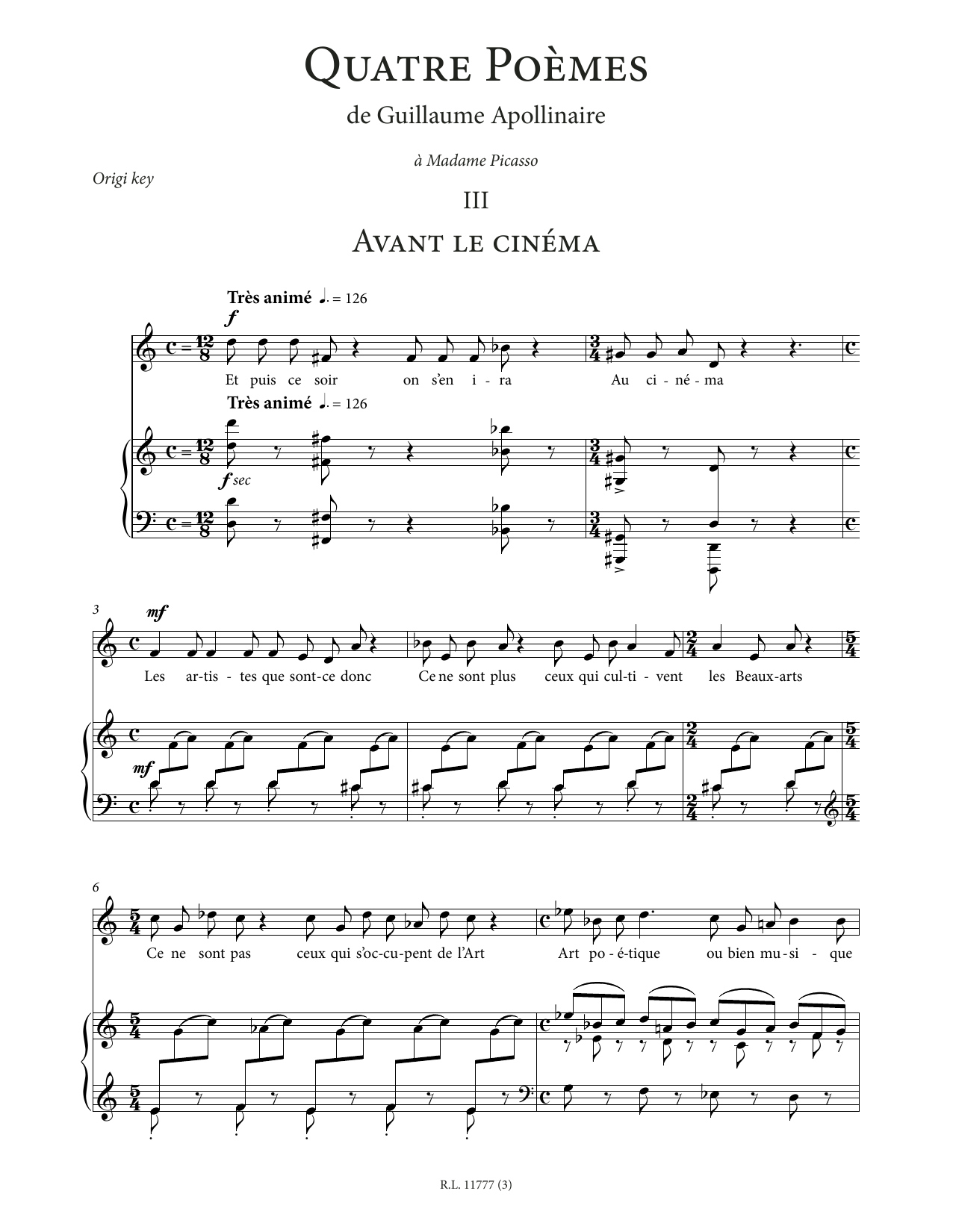 Download Francis Poulenc Avant le cinéma (Low Voice) Sheet Music and learn how to play Piano & Vocal PDF digital score in minutes