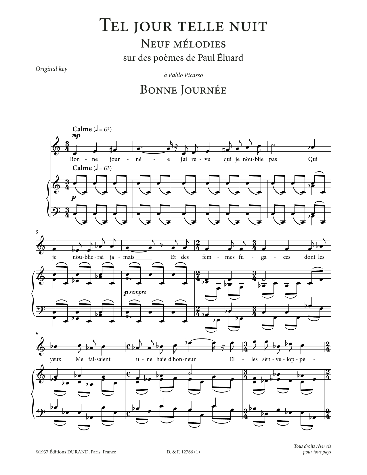 Download Francis Poulenc Bonne journée (High Voice) Sheet Music and learn how to play Piano & Vocal PDF digital score in minutes